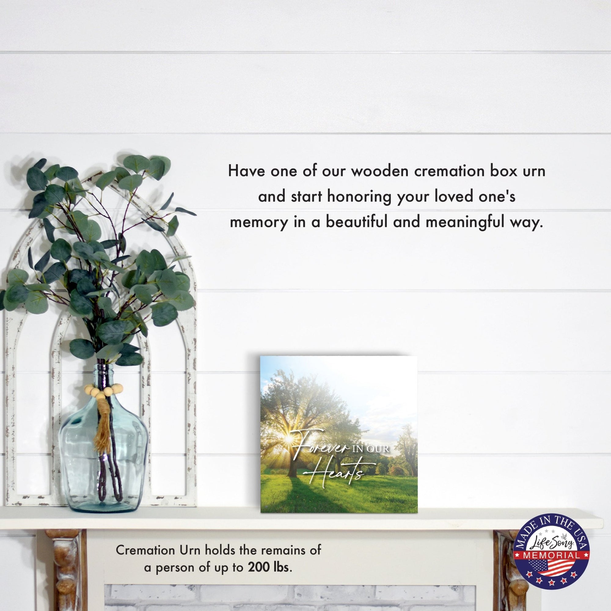 Cremation Urn Wooden Memorial Keepsake for Human Ashes – “Forever in Our Hearts” Tribute Box - LifeSong Milestones