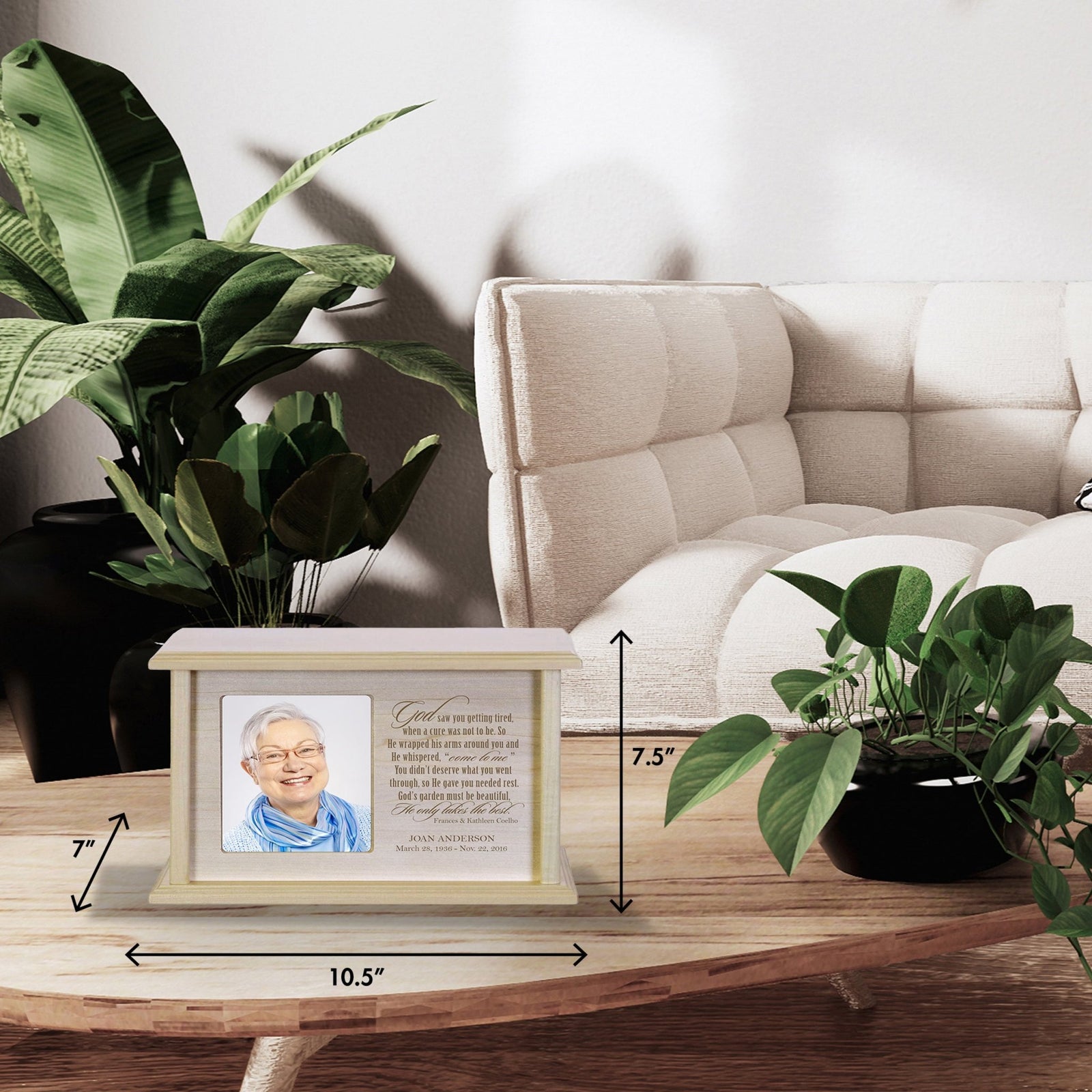 Custom Engraved Memorial Photo Urn for Human Ashes - God Saw You Getting Tired - LifeSong Milestones