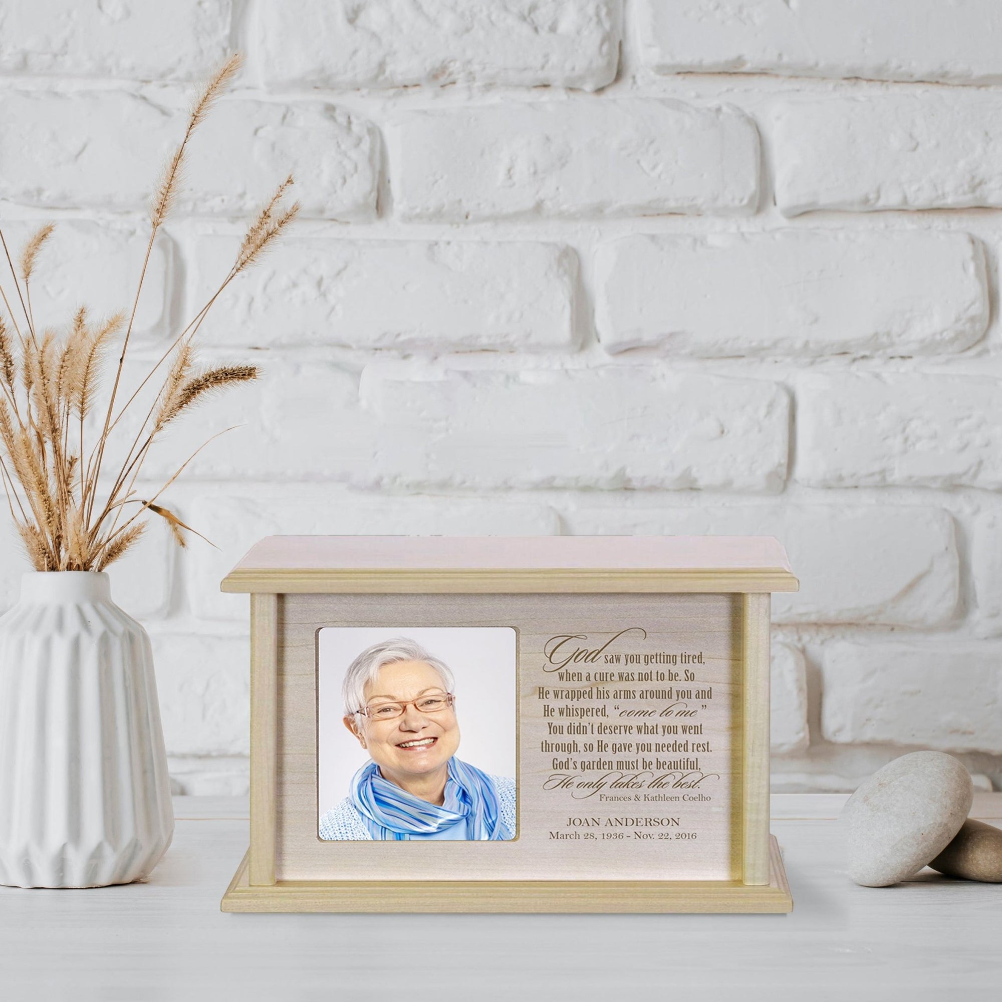 Custom Engraved Memorial Photo Urn for Human Ashes - God Saw You Getting Tired - LifeSong Milestones