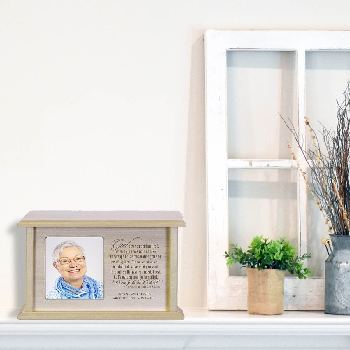 Custom Engraved Memorial Photo Urn for Human Ashes - God Saw You Getting Tired - LifeSong Milestones