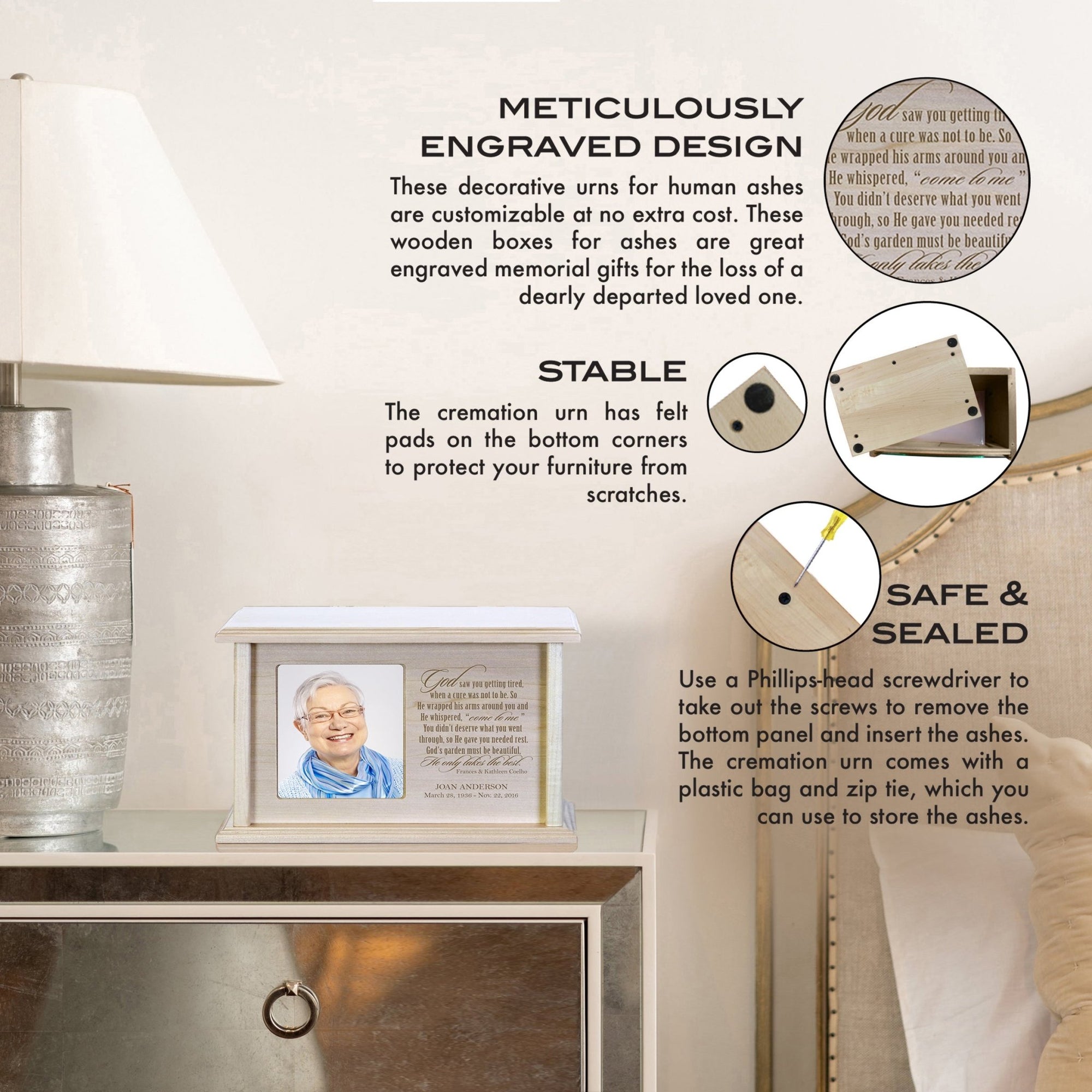 Custom Engraved Memorial Photo Urn for Human Ashes - God Saw You Getting Tired - LifeSong Milestones