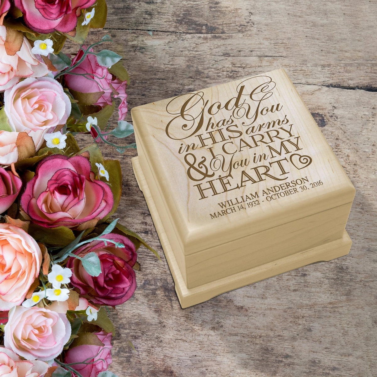 Custom Engraved Unique Cremation Urn Box For Human Ashes - God Has You - LifeSong Milestones