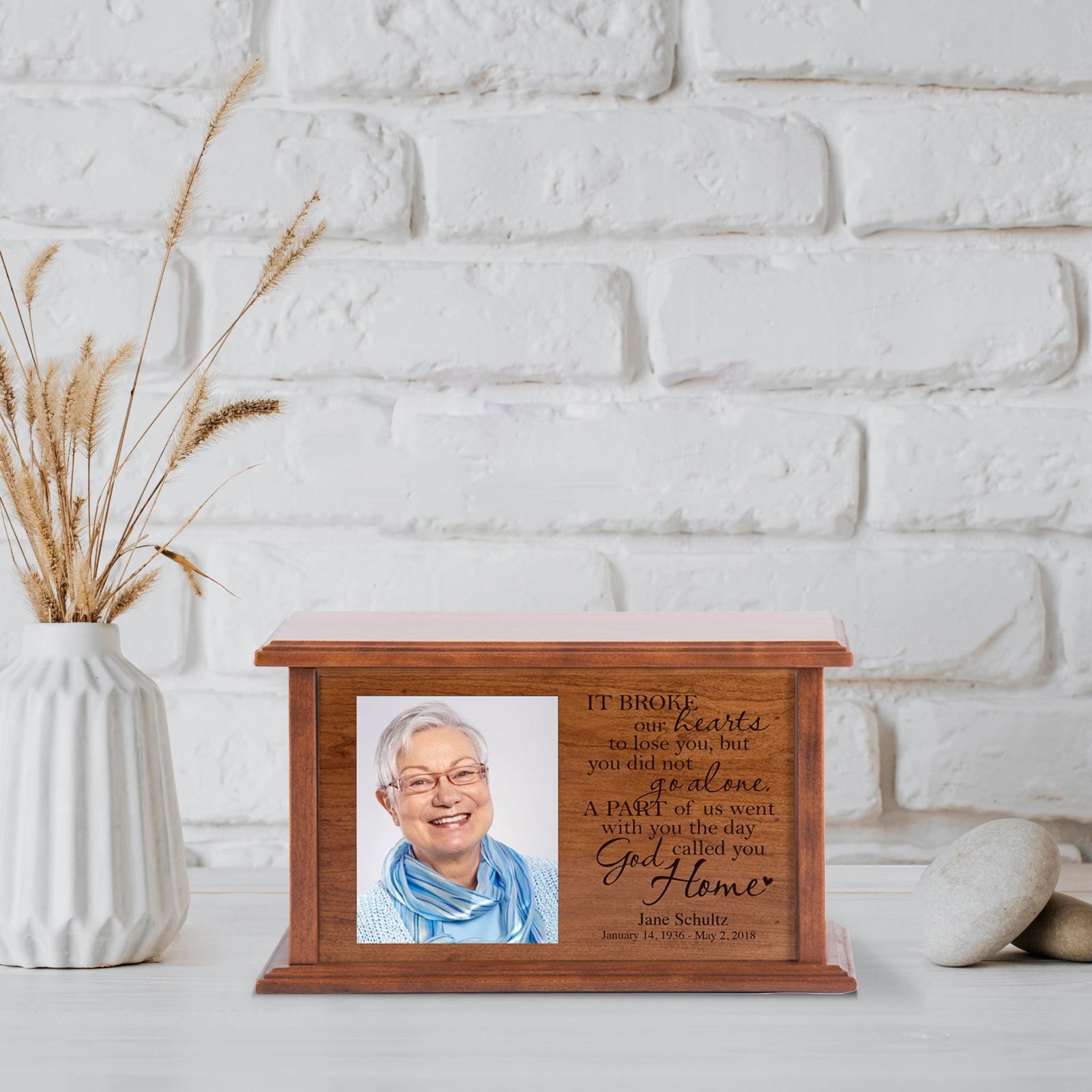 Custom Funeral Engraved Photo Cremation Urn Box Bereavement Gift - It Broke Our Hearts - LifeSong Milestones