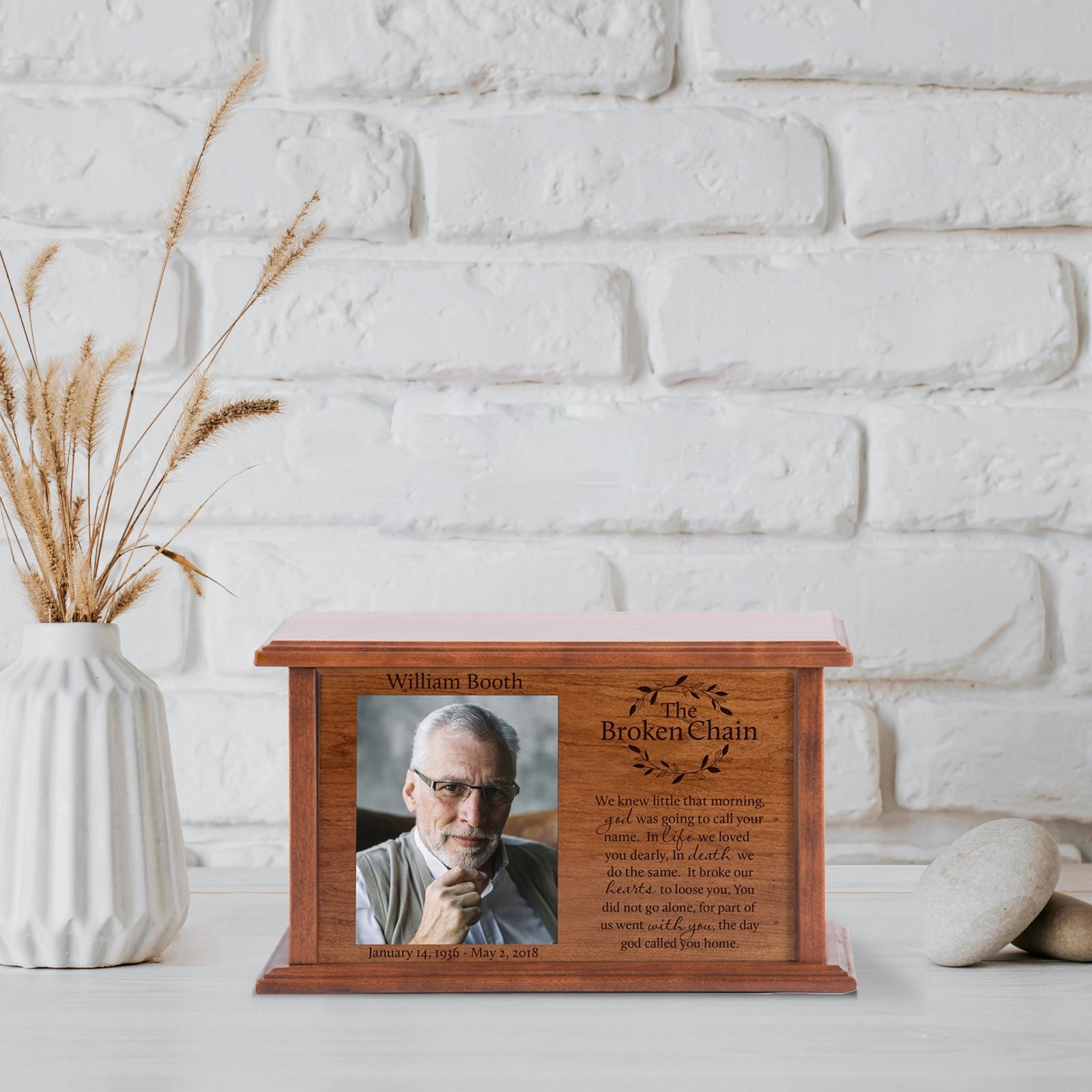 Custom Memorial Engraved Photo Cremation Urn Box Sympathy Gift - The Broken Chain - LifeSong Milestones