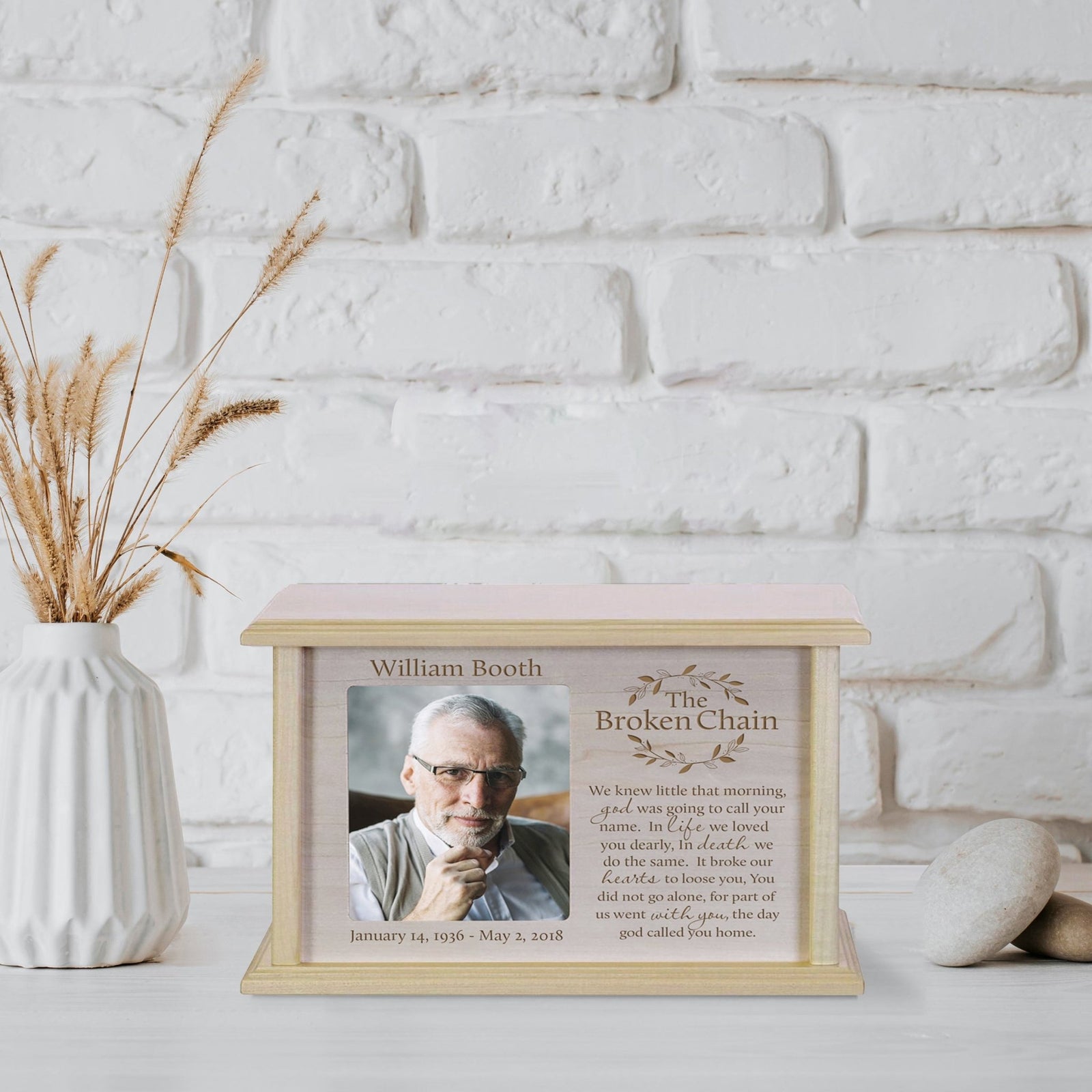 Custom Memorial Engraved Photo Cremation Urn Box Sympathy Gift - The Broken Chain - LifeSong Milestones