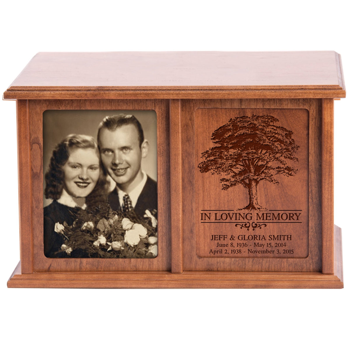 Custom Wooden Companion Urn for Two Adults – Double Cremation Urn with Photo Display - LifeSong Milestones