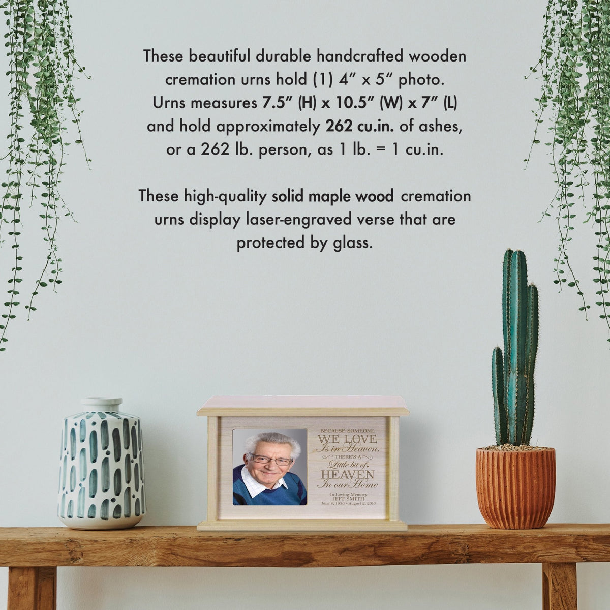 Custom Wooden Memorial Photo Urn for Human Ashes - Because Someone We Love - LifeSong Milestones