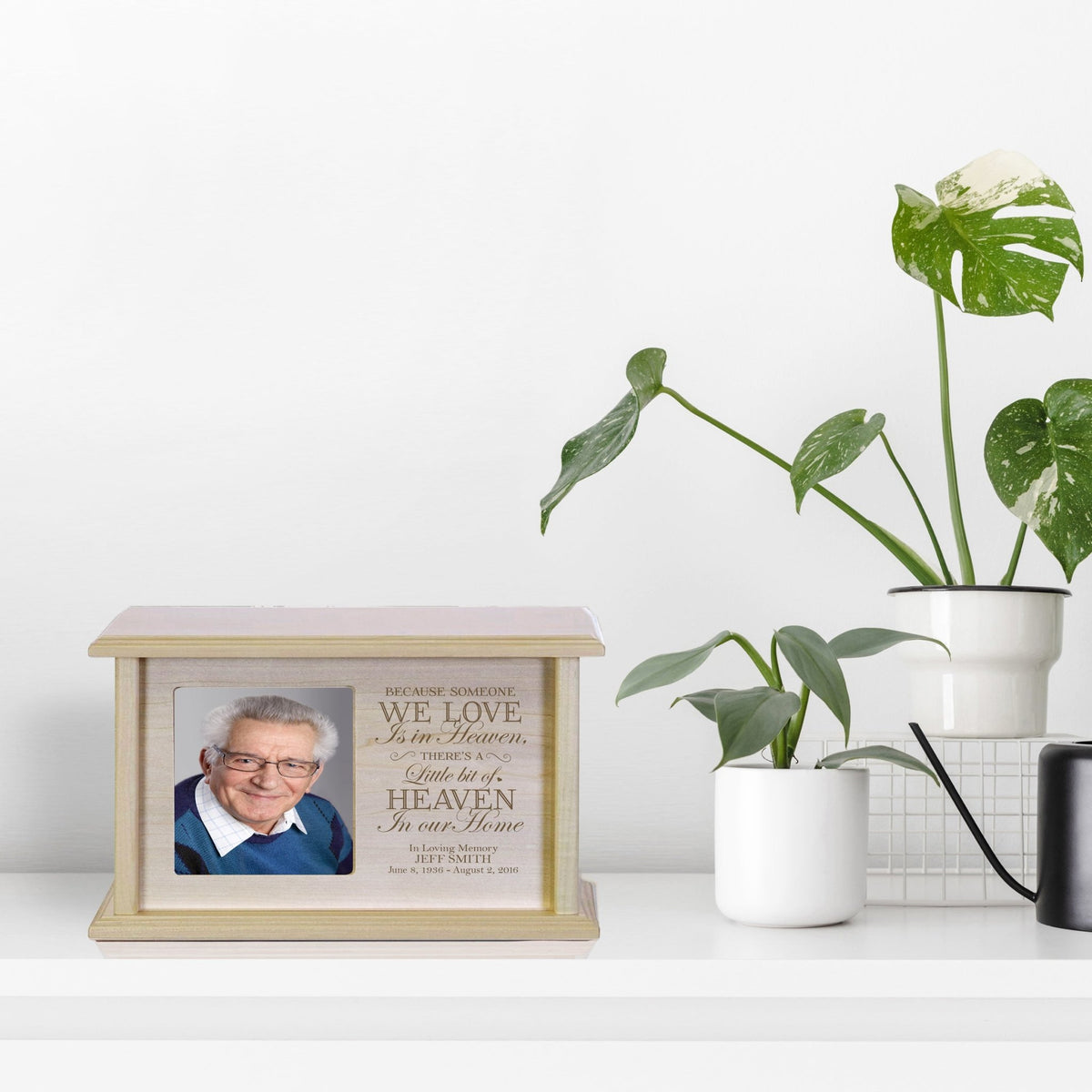 Custom Wooden Memorial Photo Urn for Human Ashes - Because Someone We Love - LifeSong Milestones