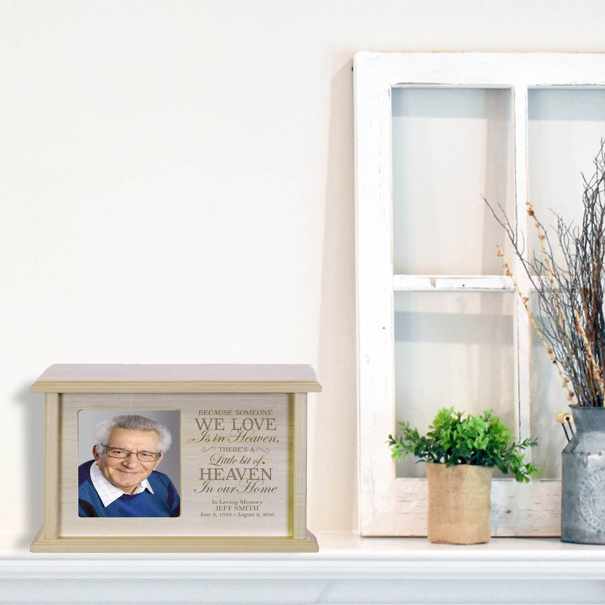 Custom Wooden Memorial Photo Urn for Human Ashes - Because Someone We Love - LifeSong Milestones