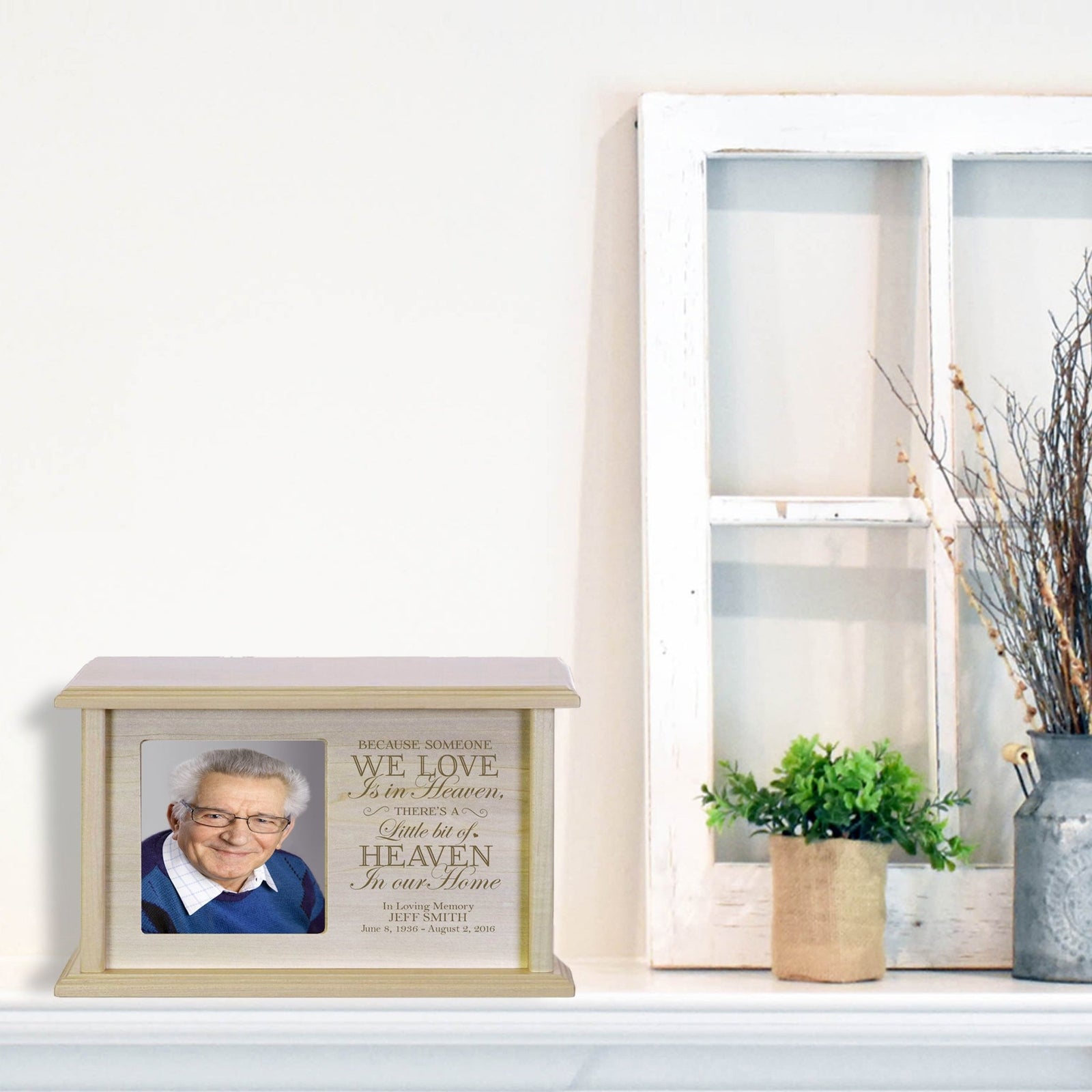 Custom Wooden Memorial Photo Urn for Human Ashes - Because Someone We Love - LifeSong Milestones