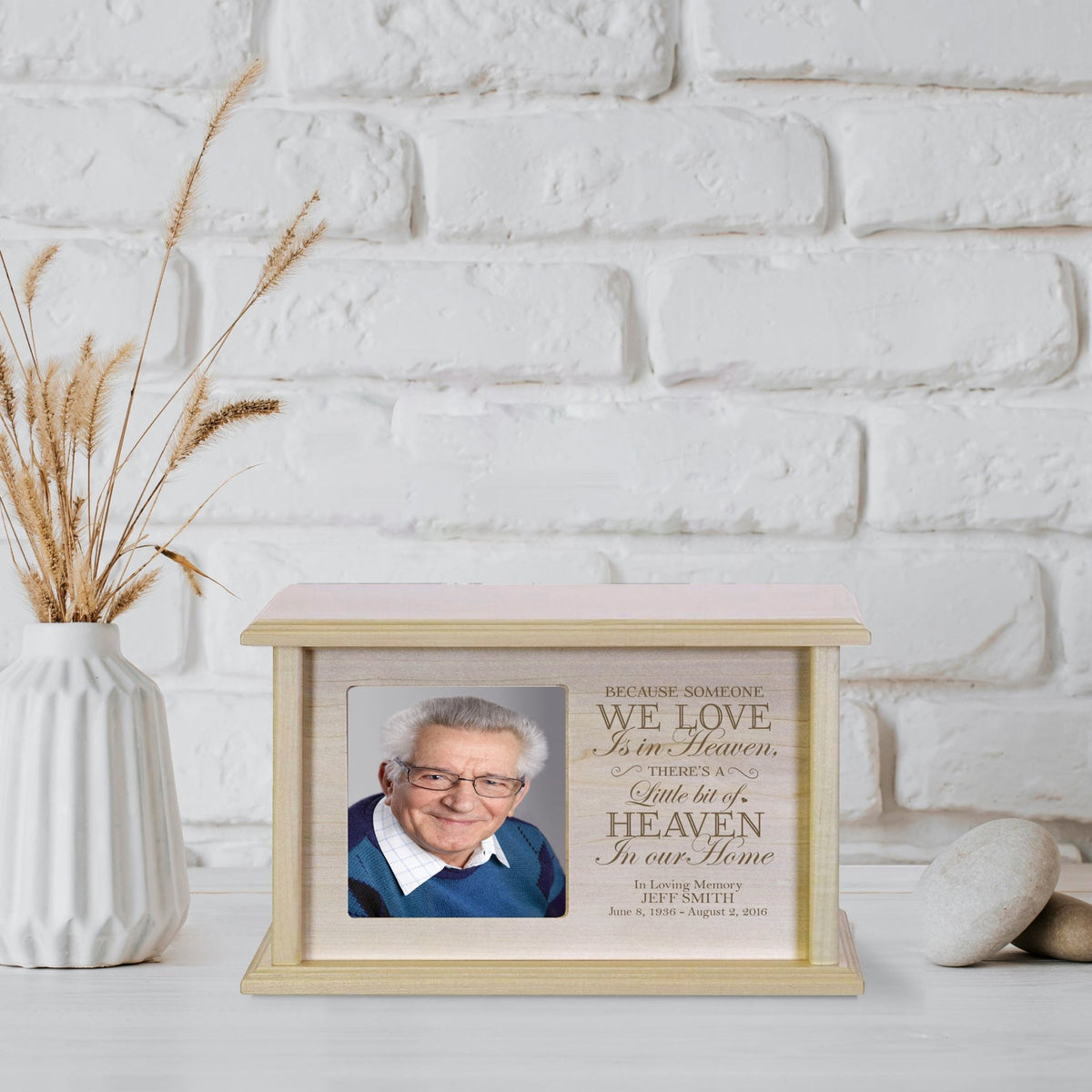 Custom Wooden Memorial Photo Urn for Human Ashes - Because Someone We Love - LifeSong Milestones