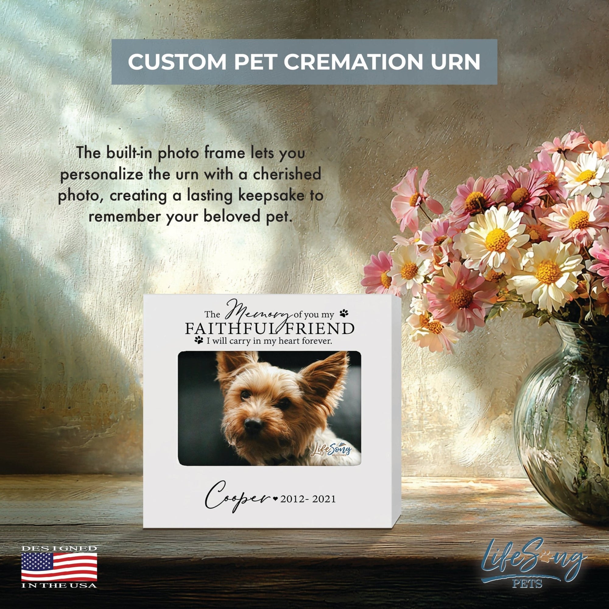 Custom Wooden Pet Urn with Photo Frame – A Loving Tribute to Your Pet - My Faithful Friend - LifeSong Milestones