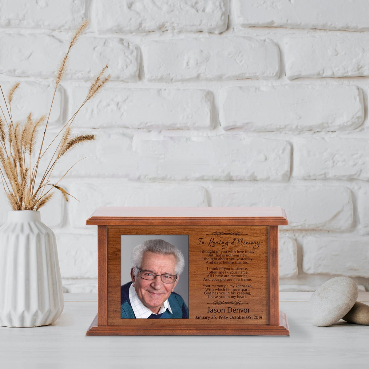 Custom Wooden Photo Urn Box for Human Ashes - In Loving Memory - LifeSong Milestones