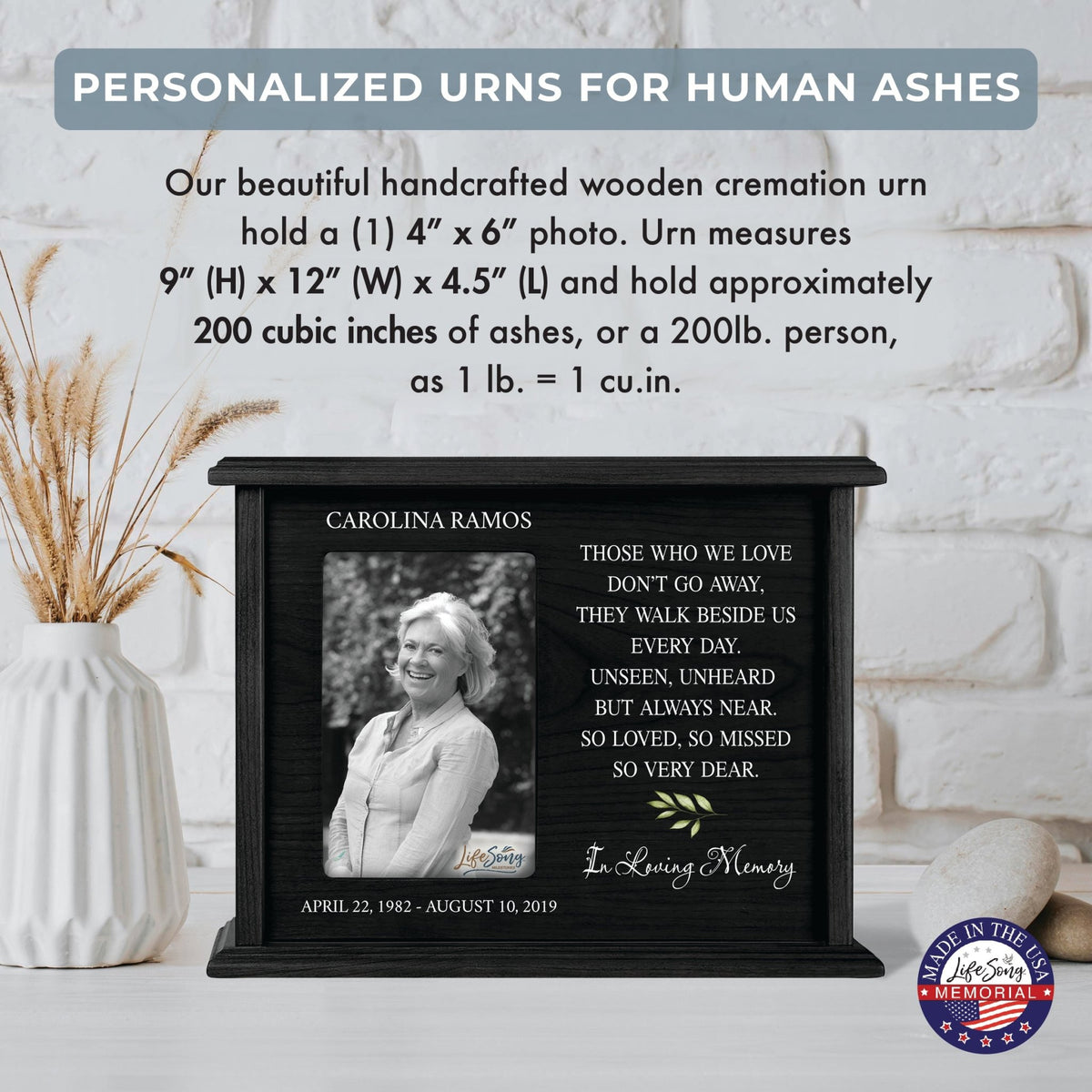 Custom Wooden Urns for Human Ashes with Photo Frame| Memorial Picture Cremation Urn Box holds Adult male and Female AshAsh - Those Who We Love - LifeSong Milestones
