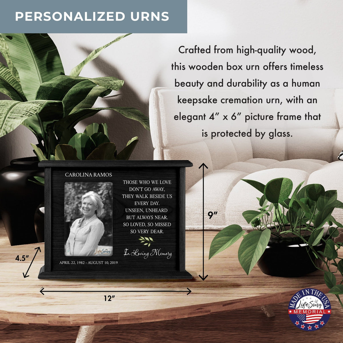 Custom Wooden Urns for Human Ashes with Photo Frame| Memorial Picture Cremation Urn Box holds Adult male and Female AshAsh - Those Who We Love - LifeSong Milestones