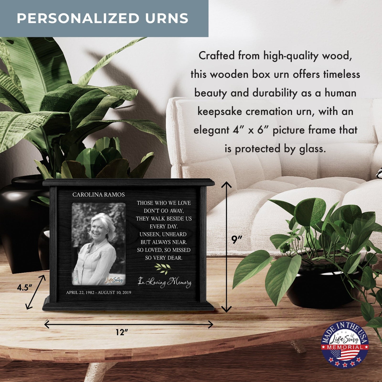 Custom Wooden Urns for Human Ashes with Photo Frame| Memorial Picture Cremation Urn Box holds Adult male and Female AshAsh - Those Who We Love - LifeSong Milestones