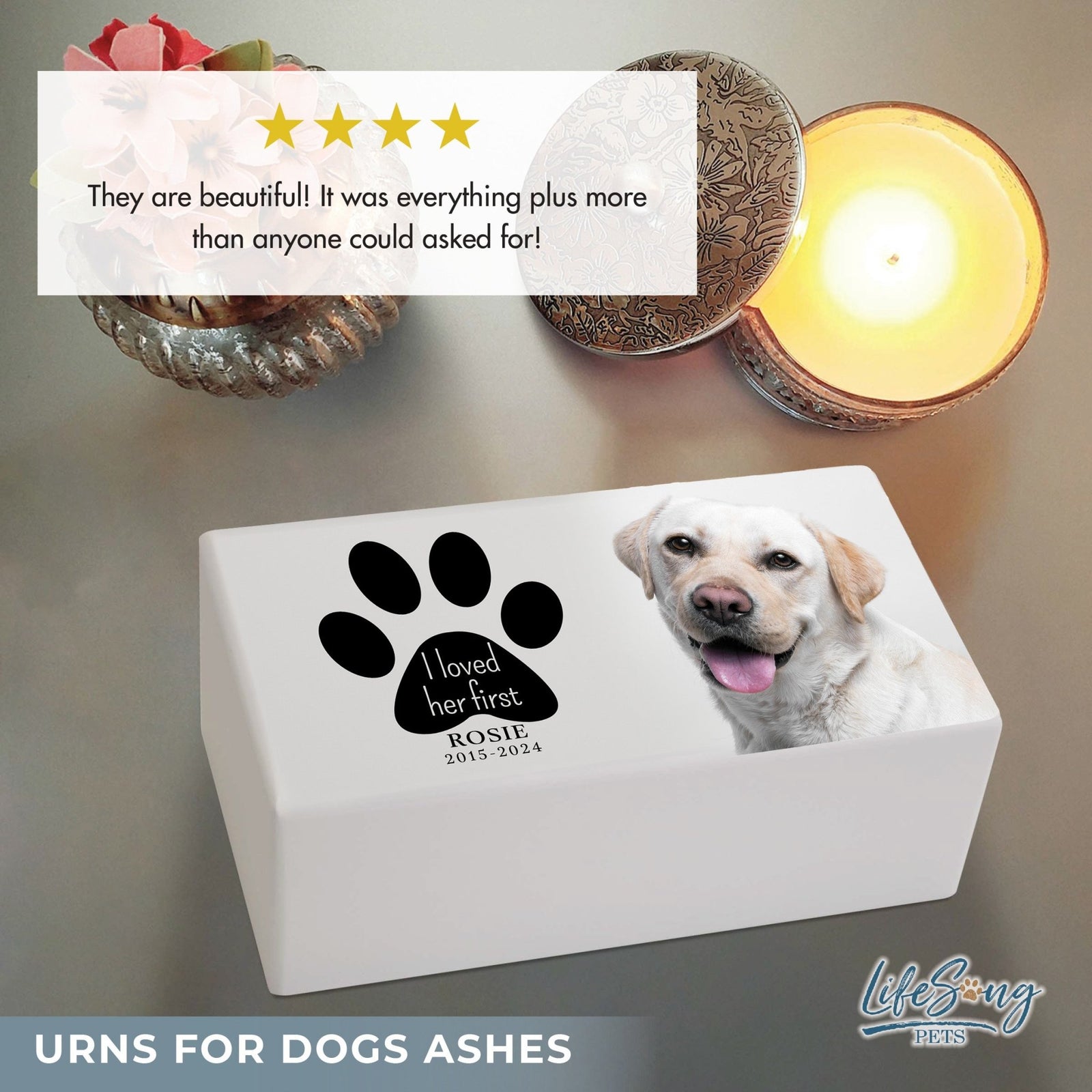 Dog Memorial Urn for Ashes – Custom Bereavement Gift for Dog Lovers - I Loved Her First - LifeSong Milestones