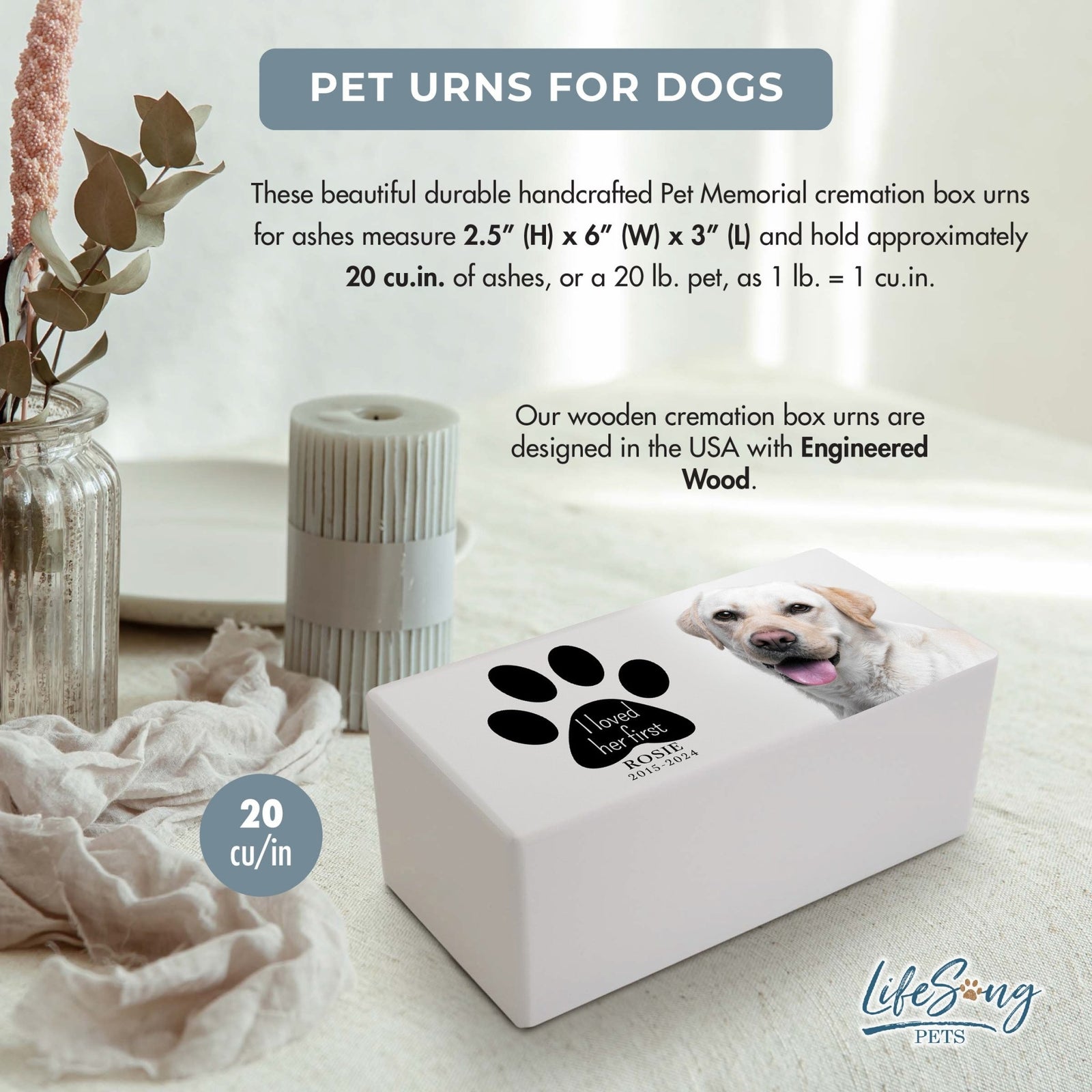 Dog Memorial Urn for Ashes – Custom Bereavement Gift for Dog Lovers - I Loved Her First - LifeSong Milestones