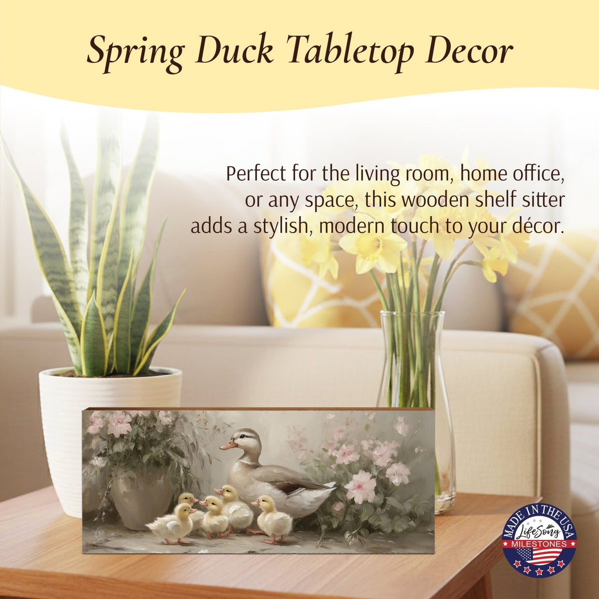 Duck Shelf Sitter 4x10 — Wide Birch Wood Spring Décor for Mantel & Console Table | Easter Gift - LifeSong Milestones