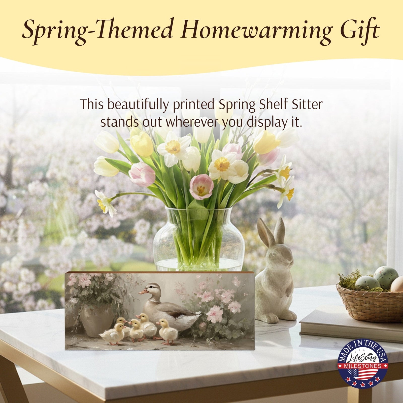 Duck Shelf Sitter 4x10 — Wide Birch Wood Spring Décor for Mantel & Console Table | Easter Gift - LifeSong Milestones