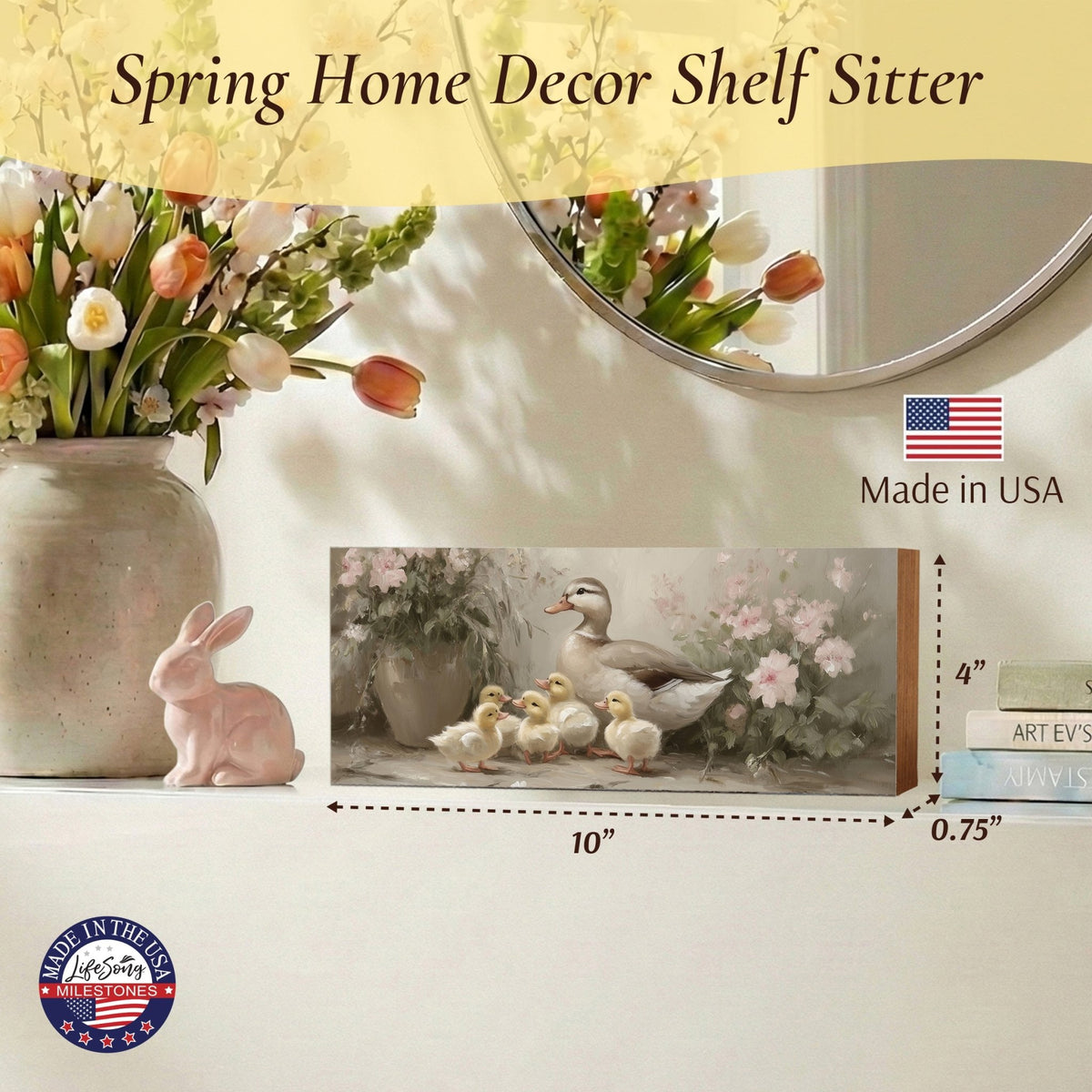 Duck Shelf Sitter 4x10 — Wide Birch Wood Spring Décor for Mantel & Console Table | Easter Gift - LifeSong Milestones