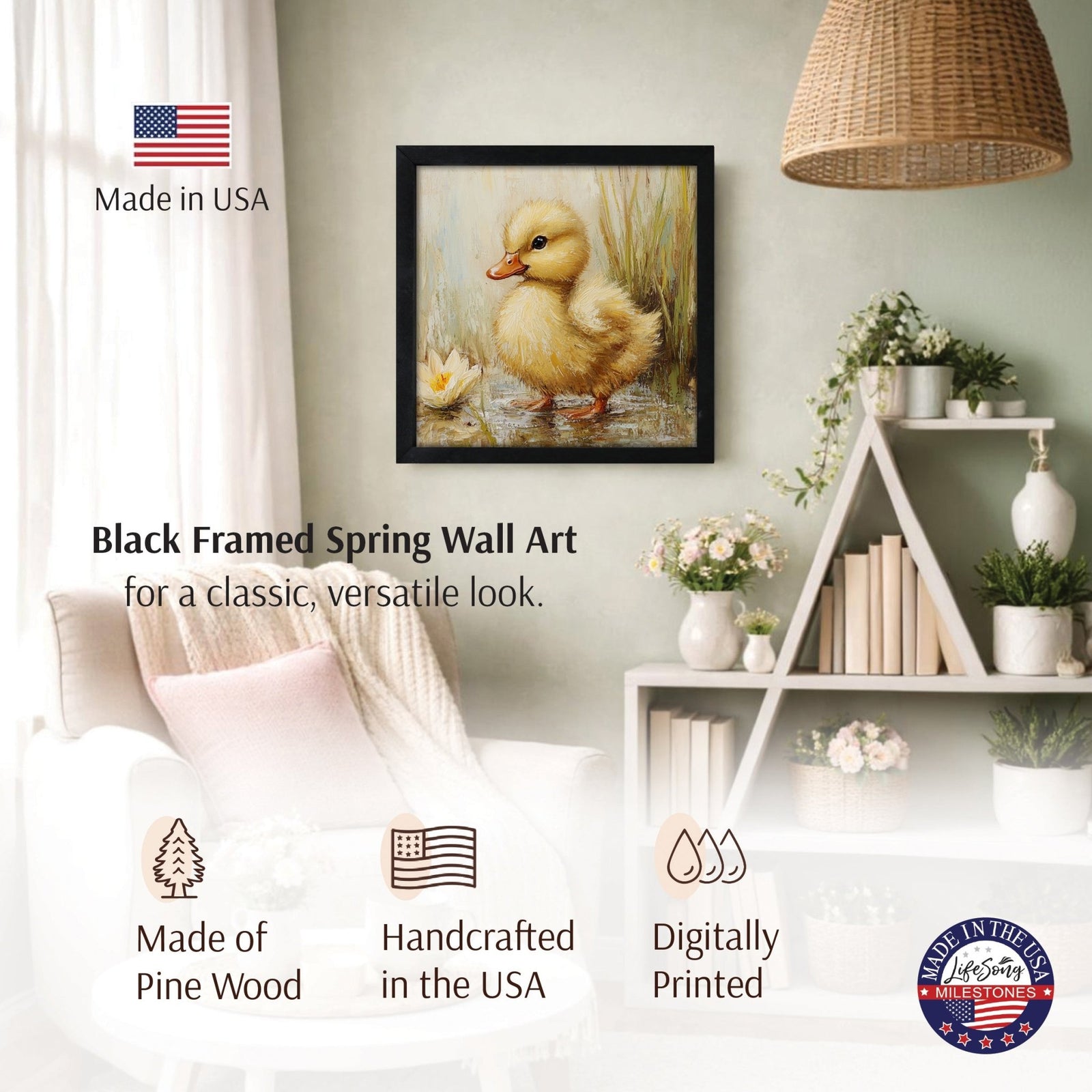 Duck Wall Art for Living Room — 20x20 Black Framed Wood Sign | Spring & Easter Home Décor Gift - LifeSong Milestones