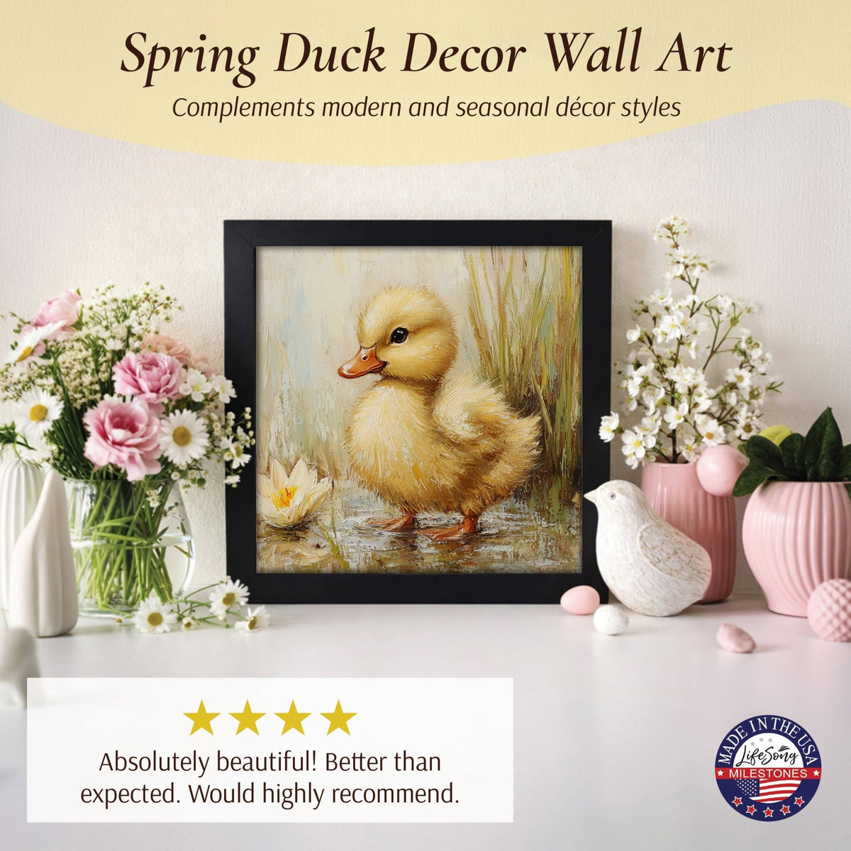 Duck Wall Art for Living Room — 20x20 Black Framed Wood Sign | Spring & Easter Home Décor Gift - LifeSong Milestones
