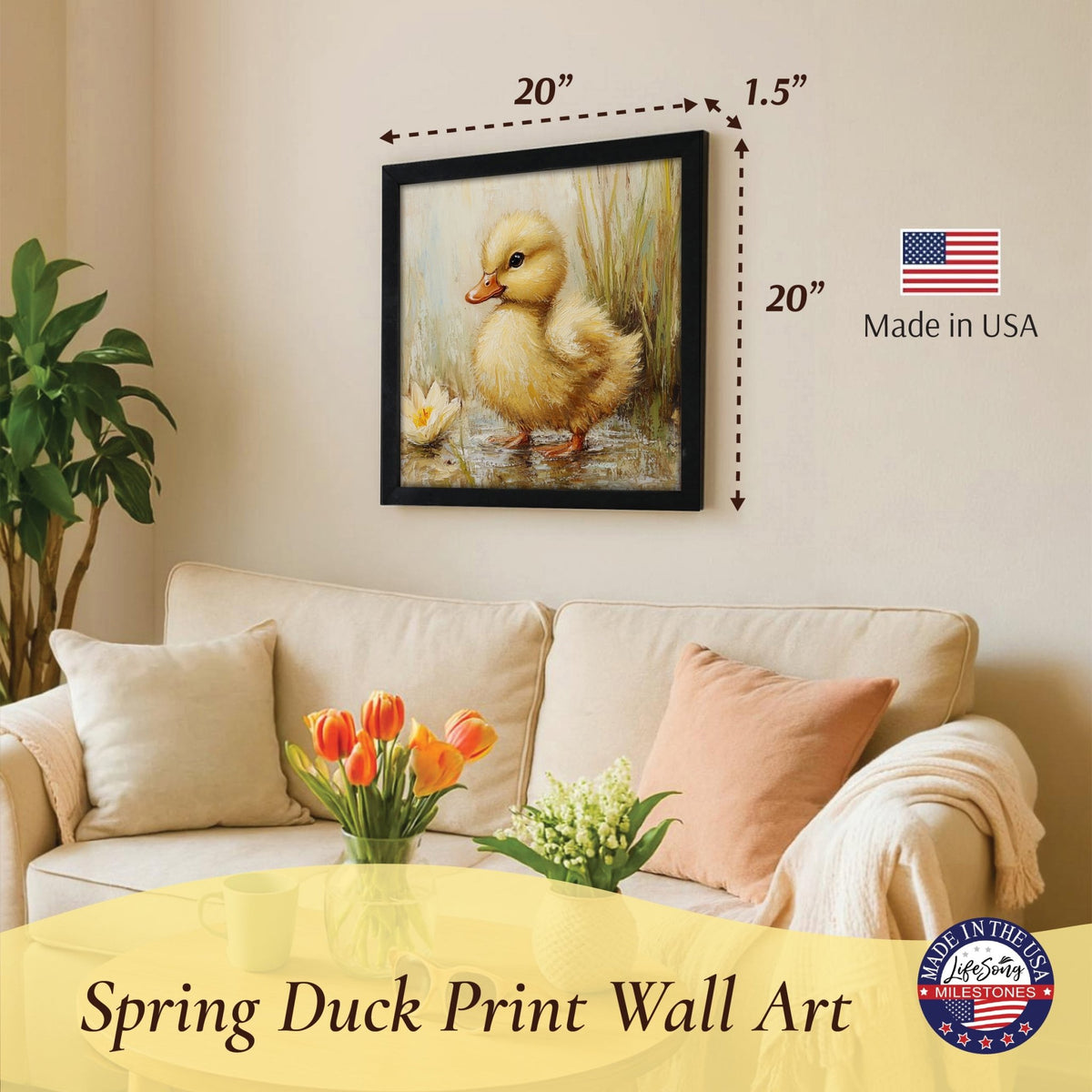 Duck Wall Art for Living Room — 20x20 Black Framed Wood Sign | Spring & Easter Home Décor Gift - LifeSong Milestones