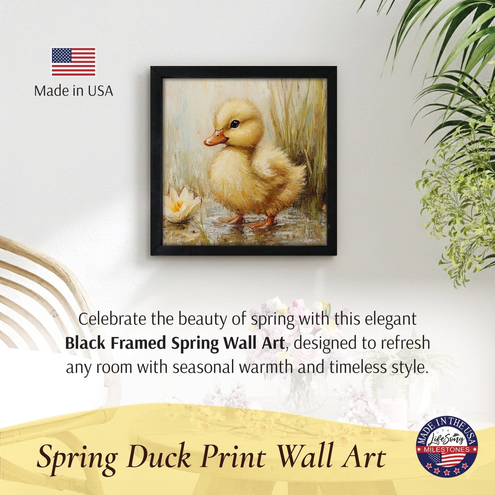 Duck Wall Art for Living Room — 20x20 Black Framed Wood Sign | Spring & Easter Home Décor Gift - LifeSong Milestones