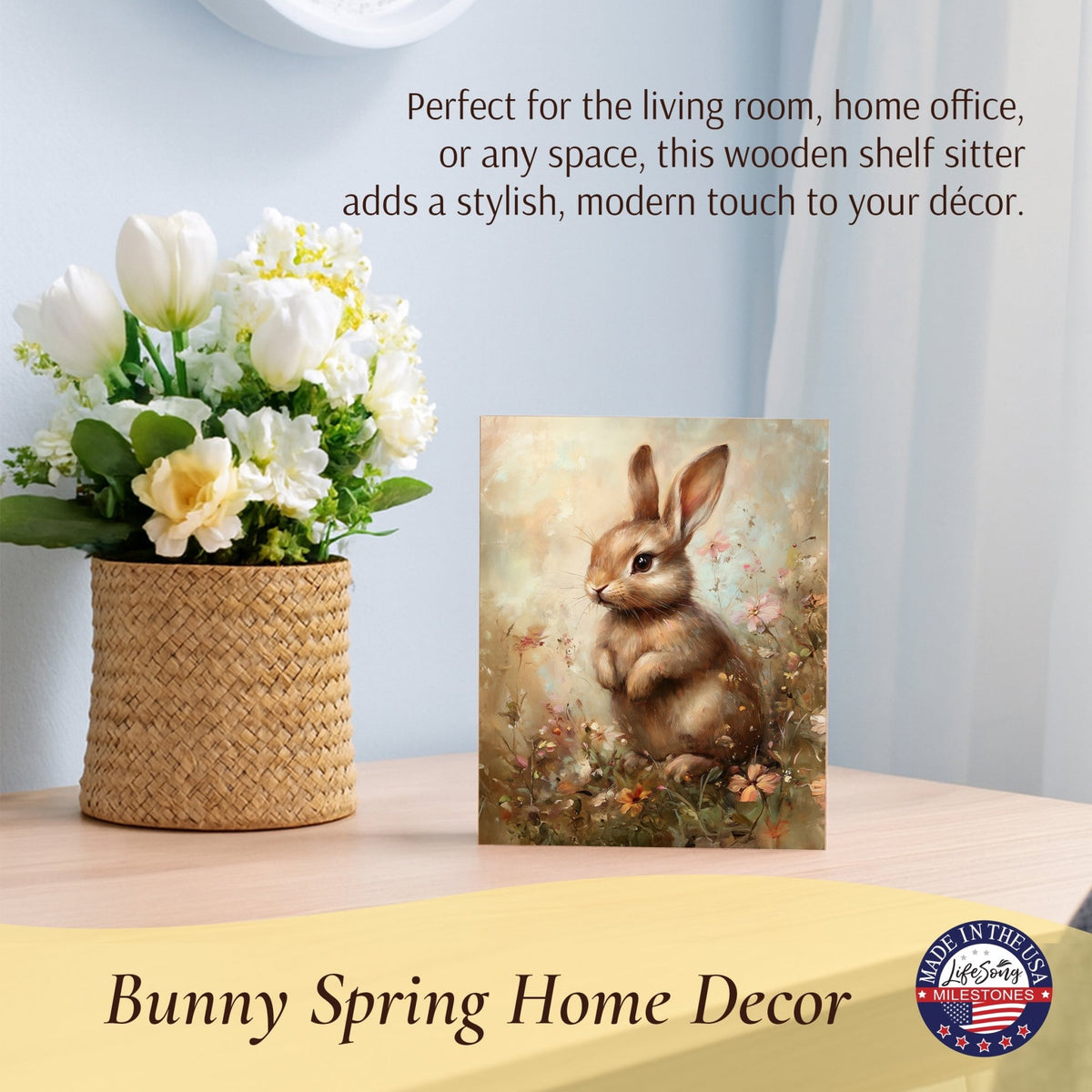 Easter Bunny Shelf Sitter 4.5x6 — Handcrafted Birch Wood Spring Shelf Décor | Bunny Lover Gift for Her - LifeSong Milestones