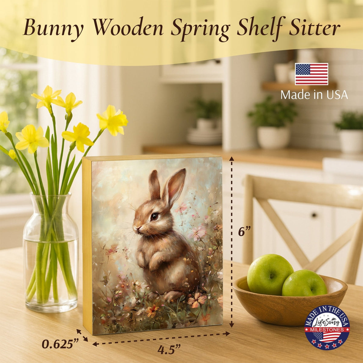 Easter Bunny Shelf Sitter 4.5x6 — Handcrafted Birch Wood Spring Shelf Décor | Bunny Lover Gift for Her - LifeSong Milestones