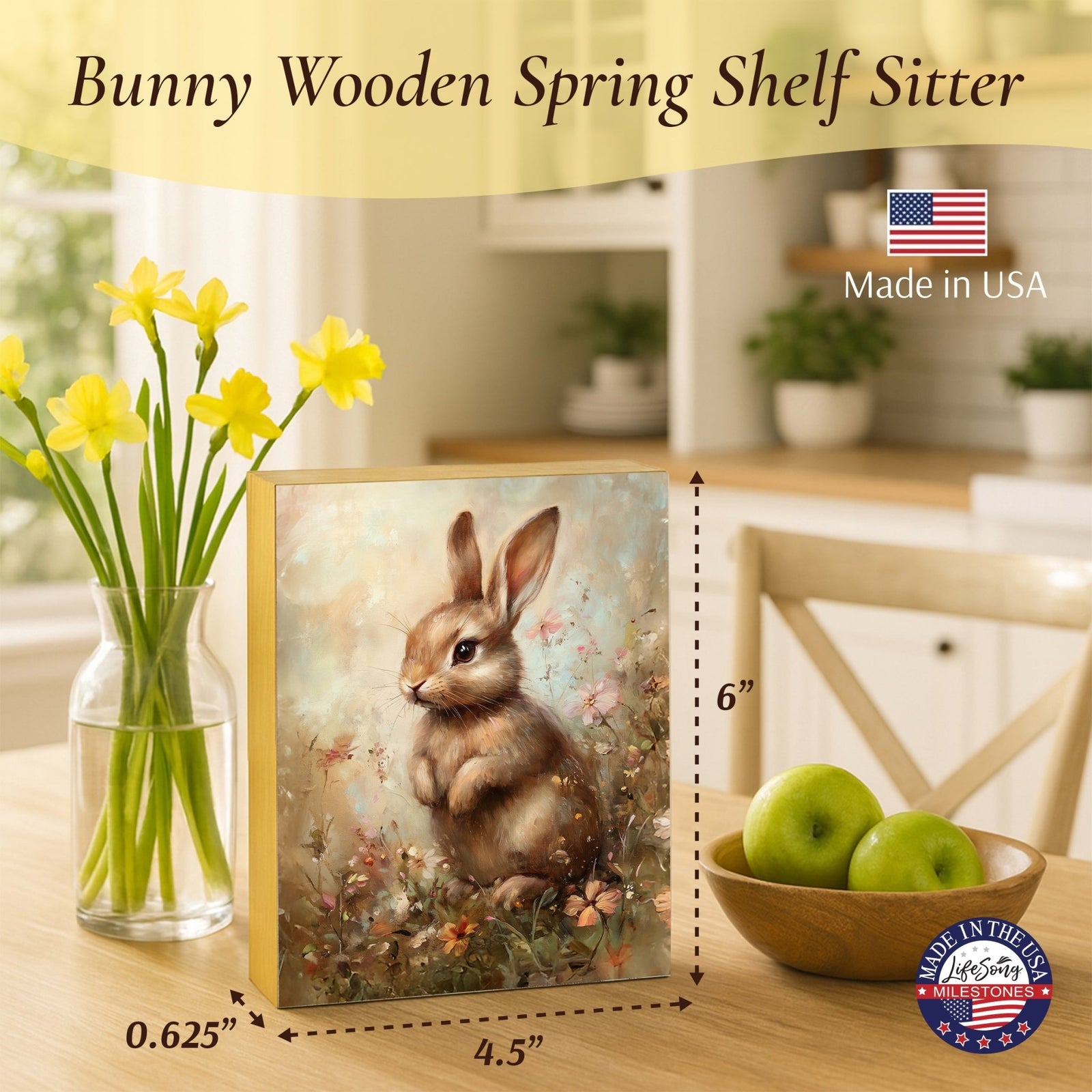 Easter Bunny Shelf Sitter 4.5x6 — Handcrafted Birch Wood Spring Shelf Décor | Bunny Lover Gift for Her - LifeSong Milestones