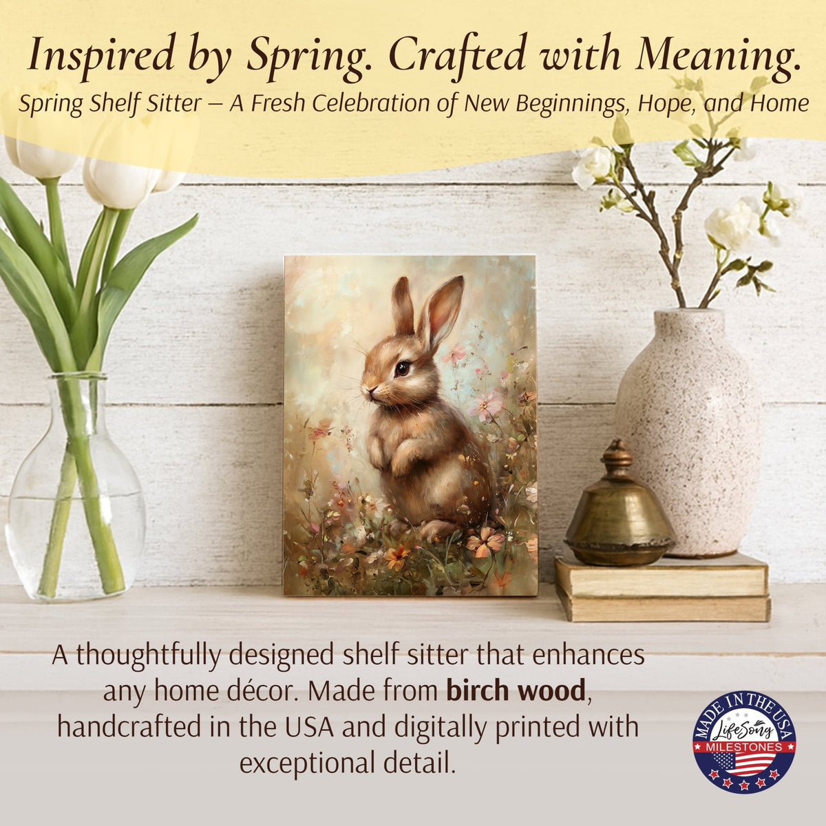 Easter Bunny Shelf Sitter 4.5x6 — Handcrafted Birch Wood Spring Shelf Décor | Bunny Lover Gift for Her - LifeSong Milestones