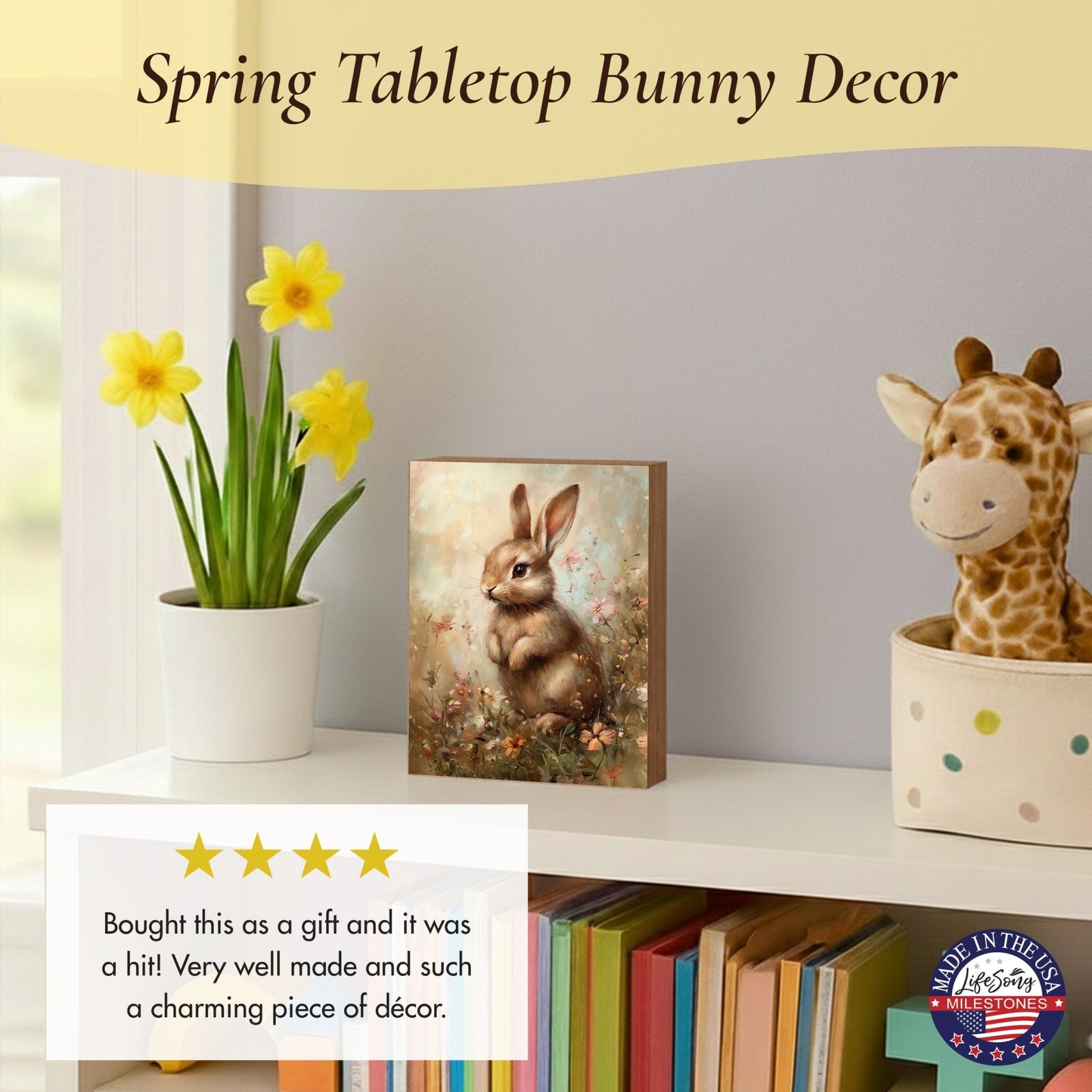 Easter Bunny Shelf Sitter 4.5x6 — Handcrafted Birch Wood Spring Shelf Décor | Bunny Lover Gift for Her - LifeSong Milestones
