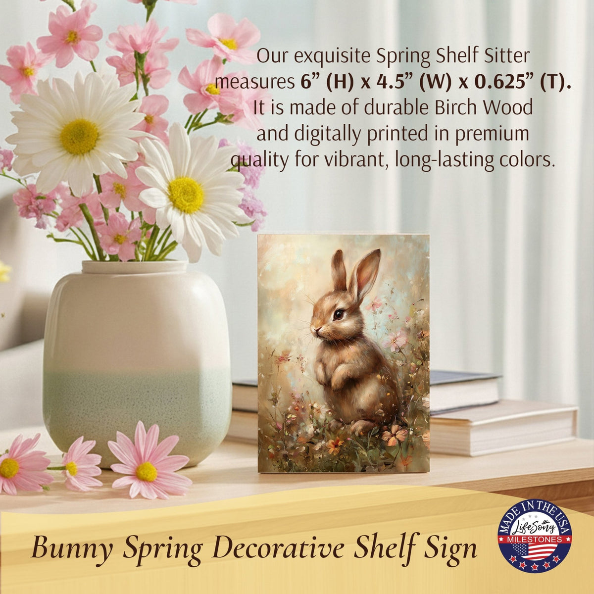Easter Bunny Shelf Sitter 4.5x6 — Handcrafted Birch Wood Spring Shelf Décor | Bunny Lover Gift for Her - LifeSong Milestones