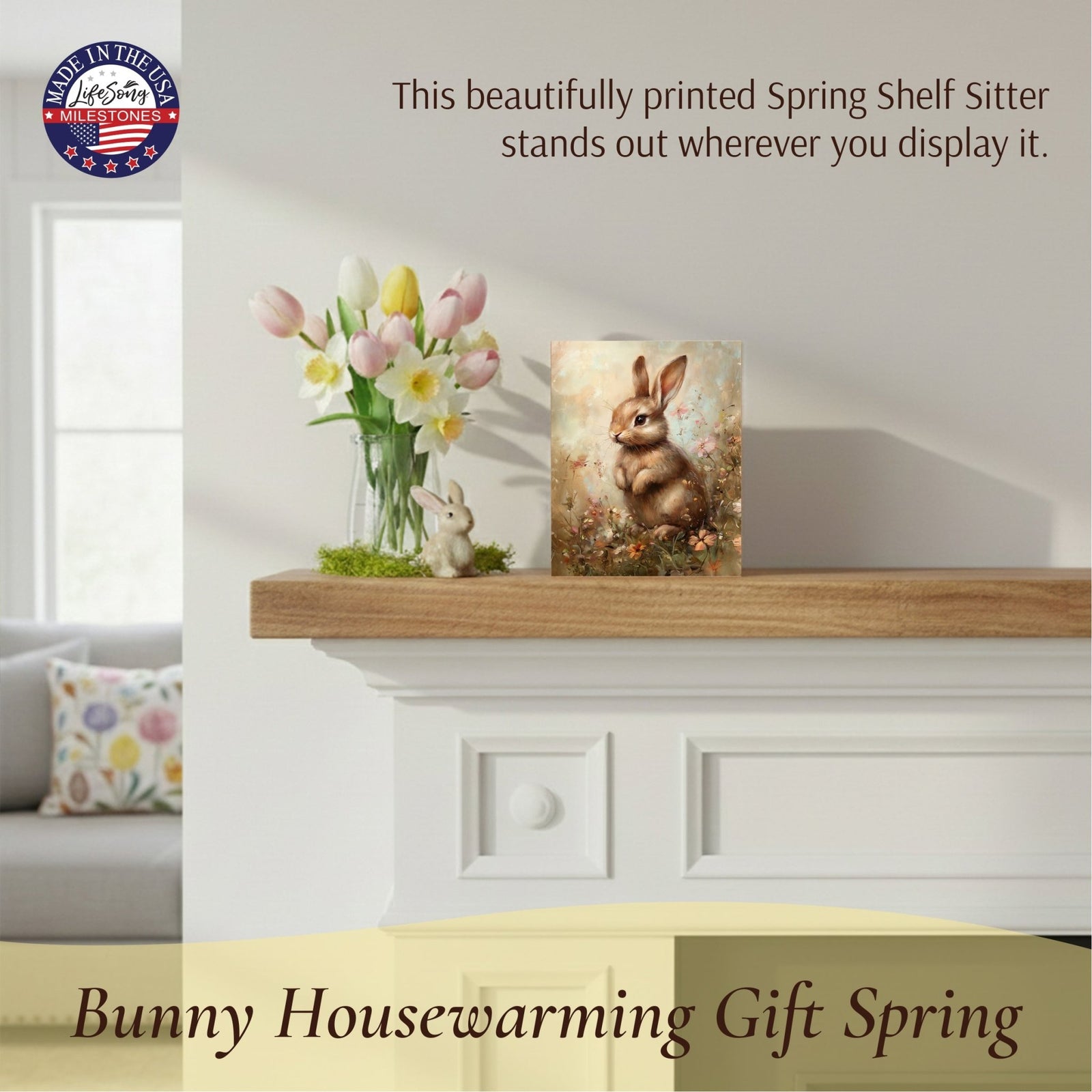 Easter Bunny Shelf Sitter 4.5x6 — Handcrafted Birch Wood Spring Shelf Décor | Bunny Lover Gift for Her - LifeSong Milestones