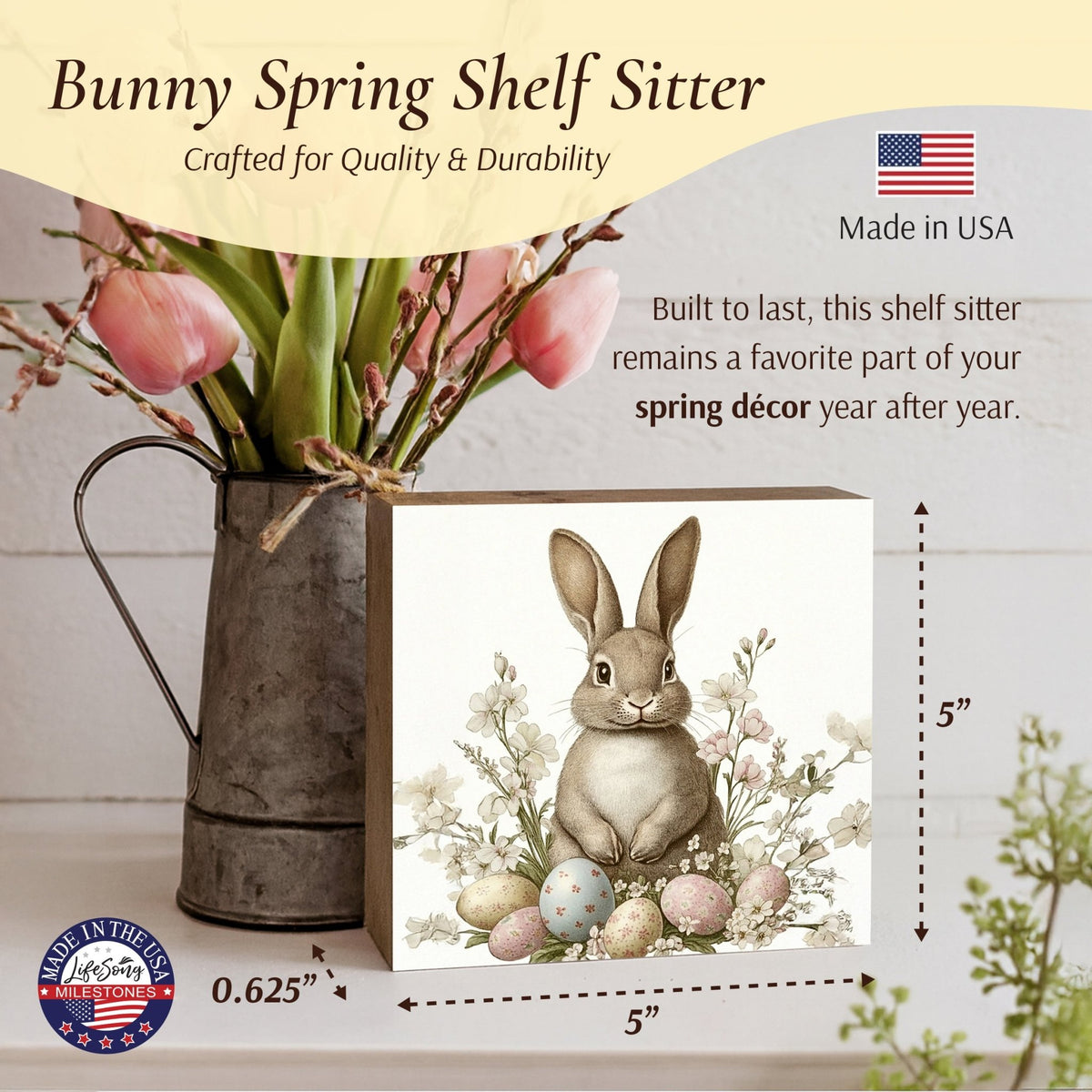Easter Bunny Shelf Sitter 5x5 — Handcrafted Birch Wood Spring Tiered Tray Décor | Bunny Lover Gift - LifeSong Milestones