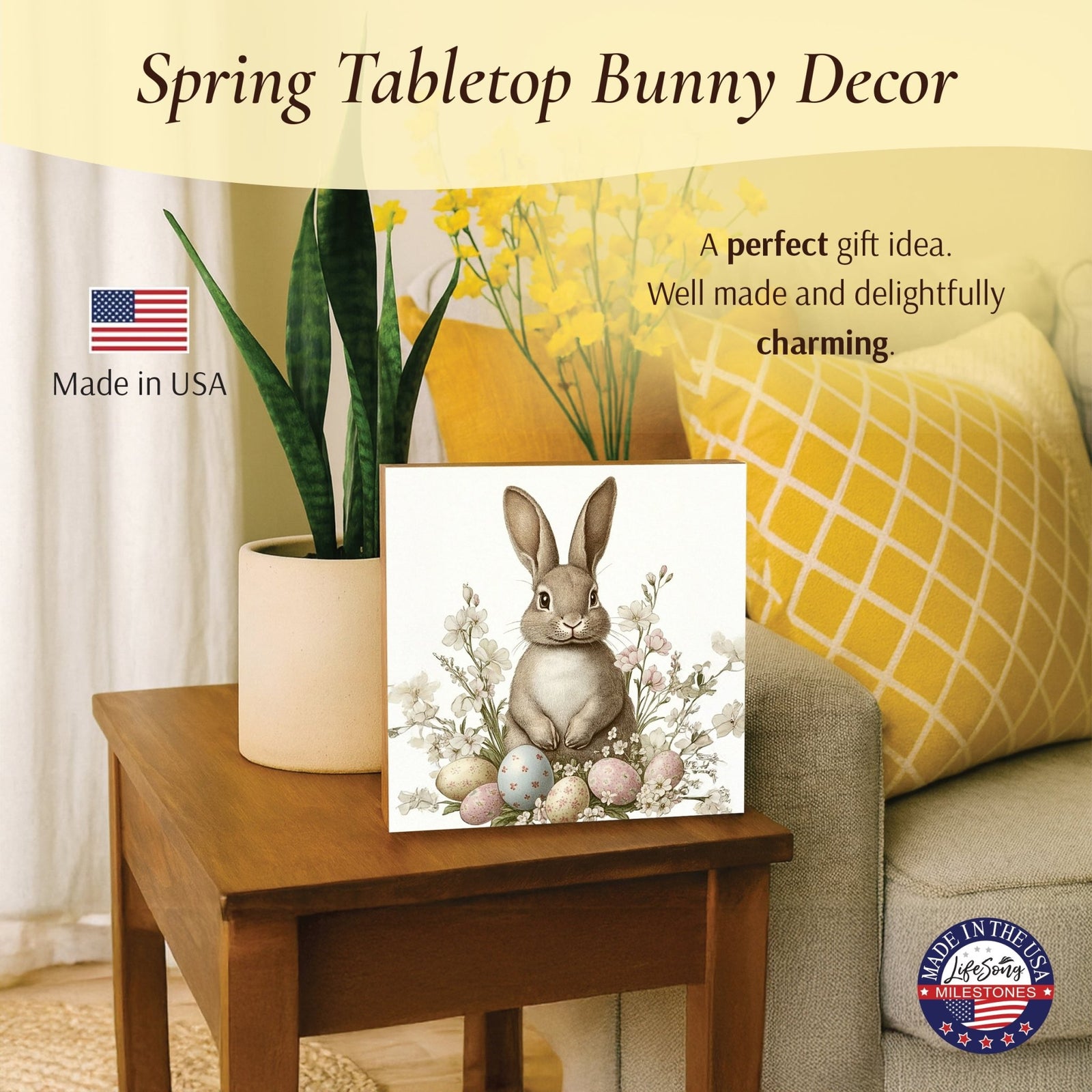 Easter Bunny Shelf Sitter 5x5 — Handcrafted Birch Wood Spring Tiered Tray Décor | Bunny Lover Gift - LifeSong Milestones