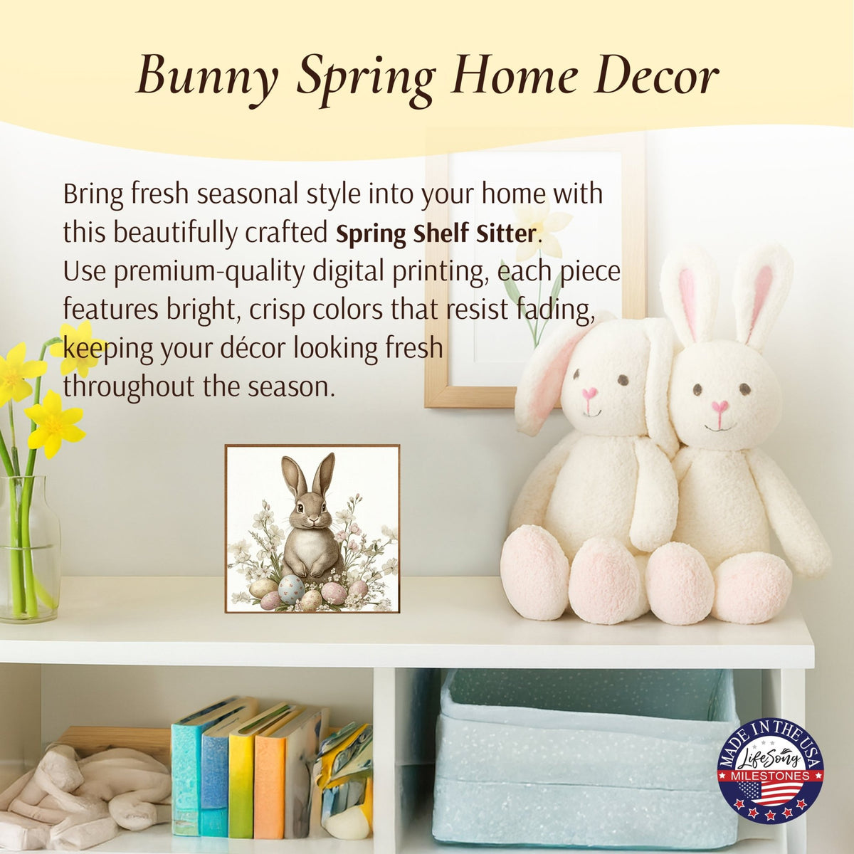 Easter Bunny Shelf Sitter 5x5 — Handcrafted Birch Wood Spring Tiered Tray Décor | Bunny Lover Gift - LifeSong Milestones