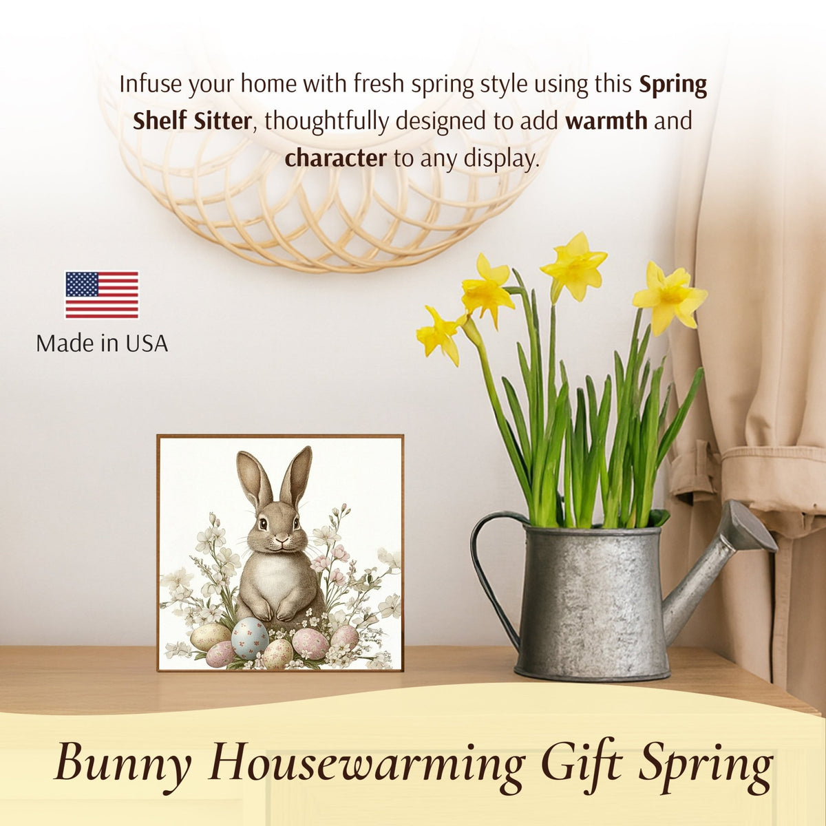 Easter Bunny Shelf Sitter 5x5 — Handcrafted Birch Wood Spring Tiered Tray Décor | Bunny Lover Gift - LifeSong Milestones