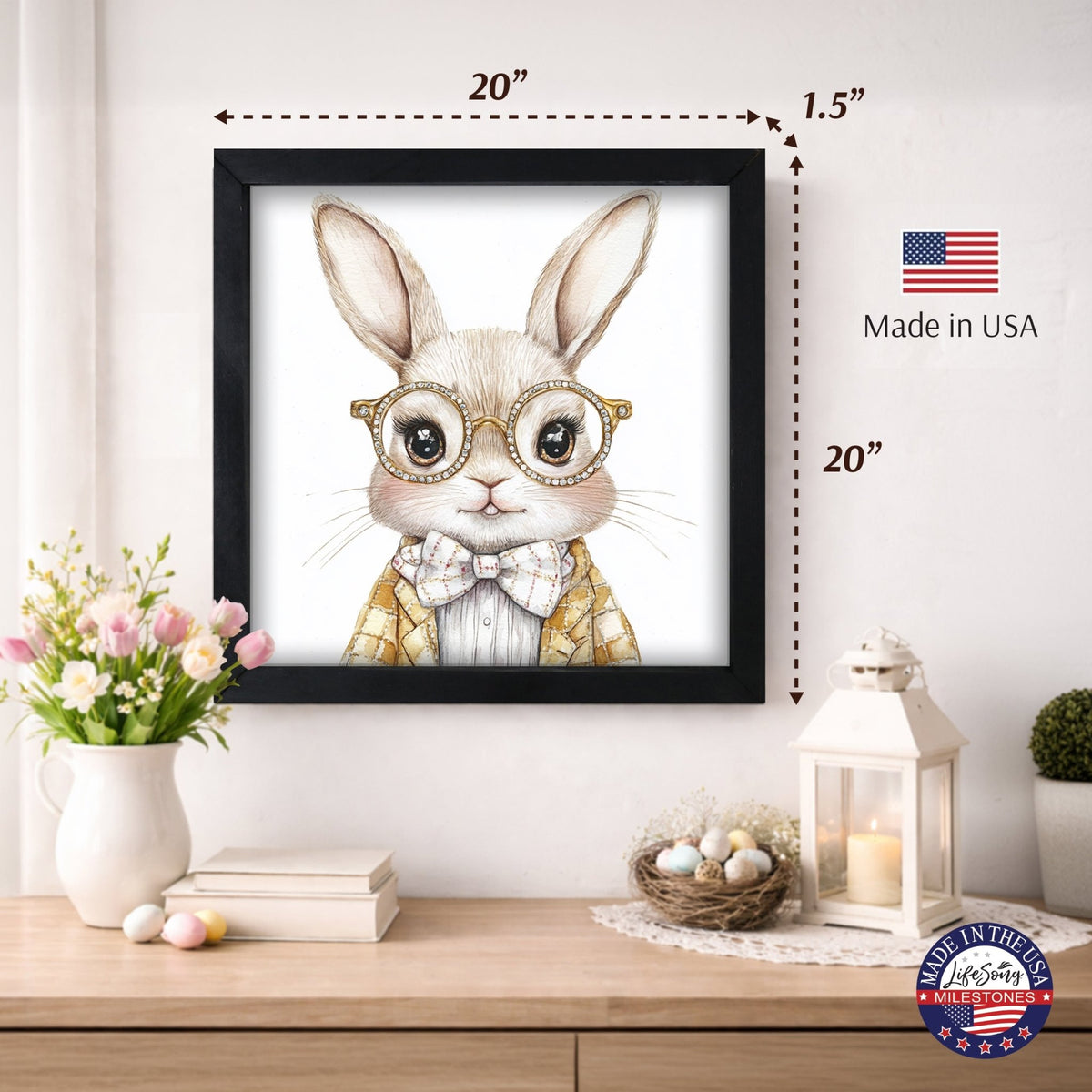 Easter Bunny Wall Art 20x20 — Handcrafted Framed Wood Sign | Spring Home Décor Gift for Her - LifeSong Milestones