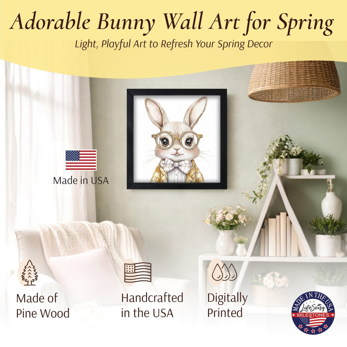 Easter Bunny Wall Art 20x20 — Handcrafted Framed Wood Sign | Spring Home Décor Gift for Her - LifeSong Milestones