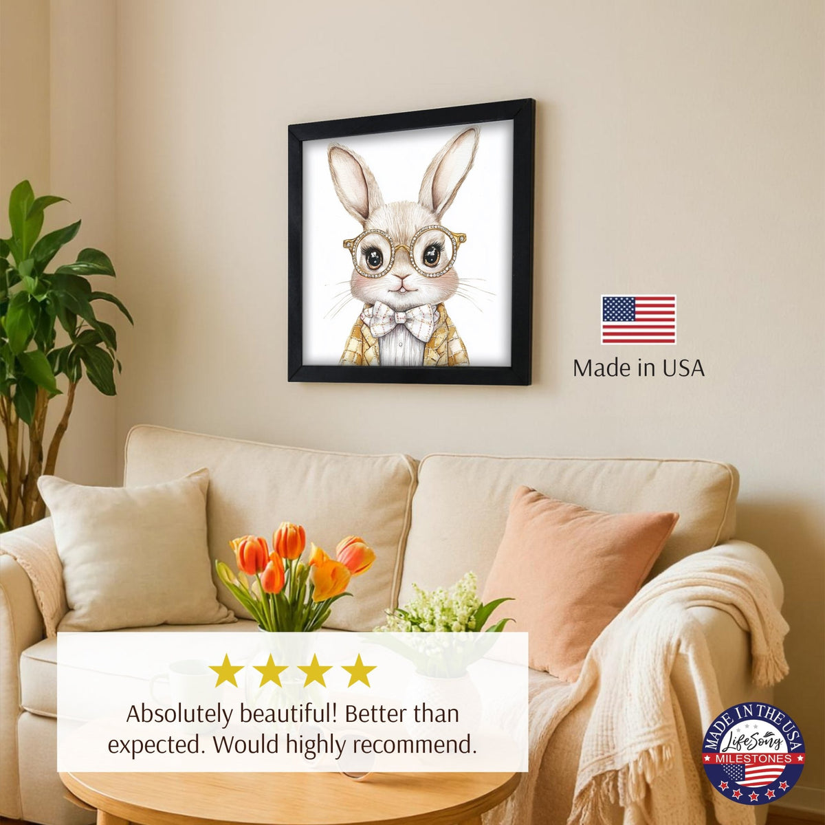 Easter Bunny Wall Art 20x20 — Handcrafted Framed Wood Sign | Spring Home Décor Gift for Her - LifeSong Milestones
