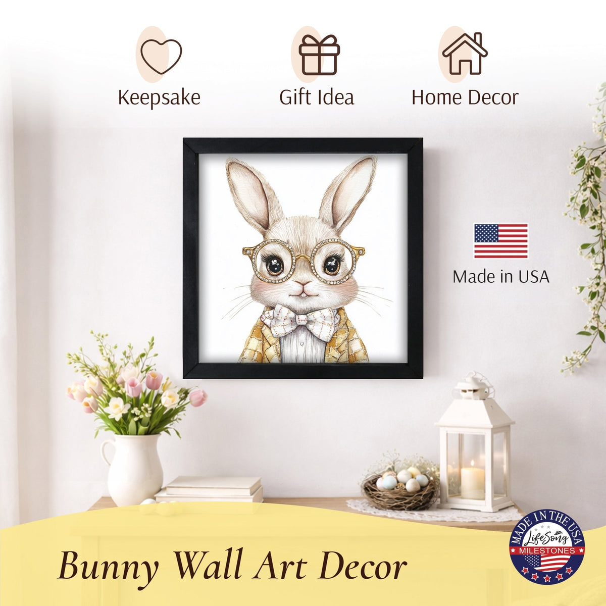 Easter Bunny Wall Art 20x20 — Handcrafted Framed Wood Sign | Spring Home Décor Gift for Her - LifeSong Milestones