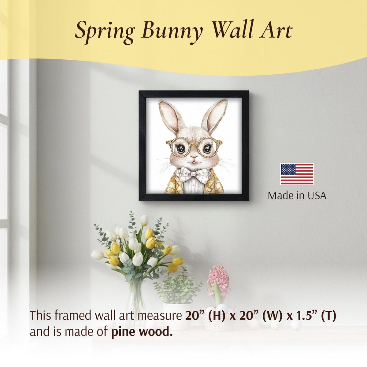 Easter Bunny Wall Art 20x20 — Handcrafted Framed Wood Sign | Spring Home Décor Gift for Her - LifeSong Milestones