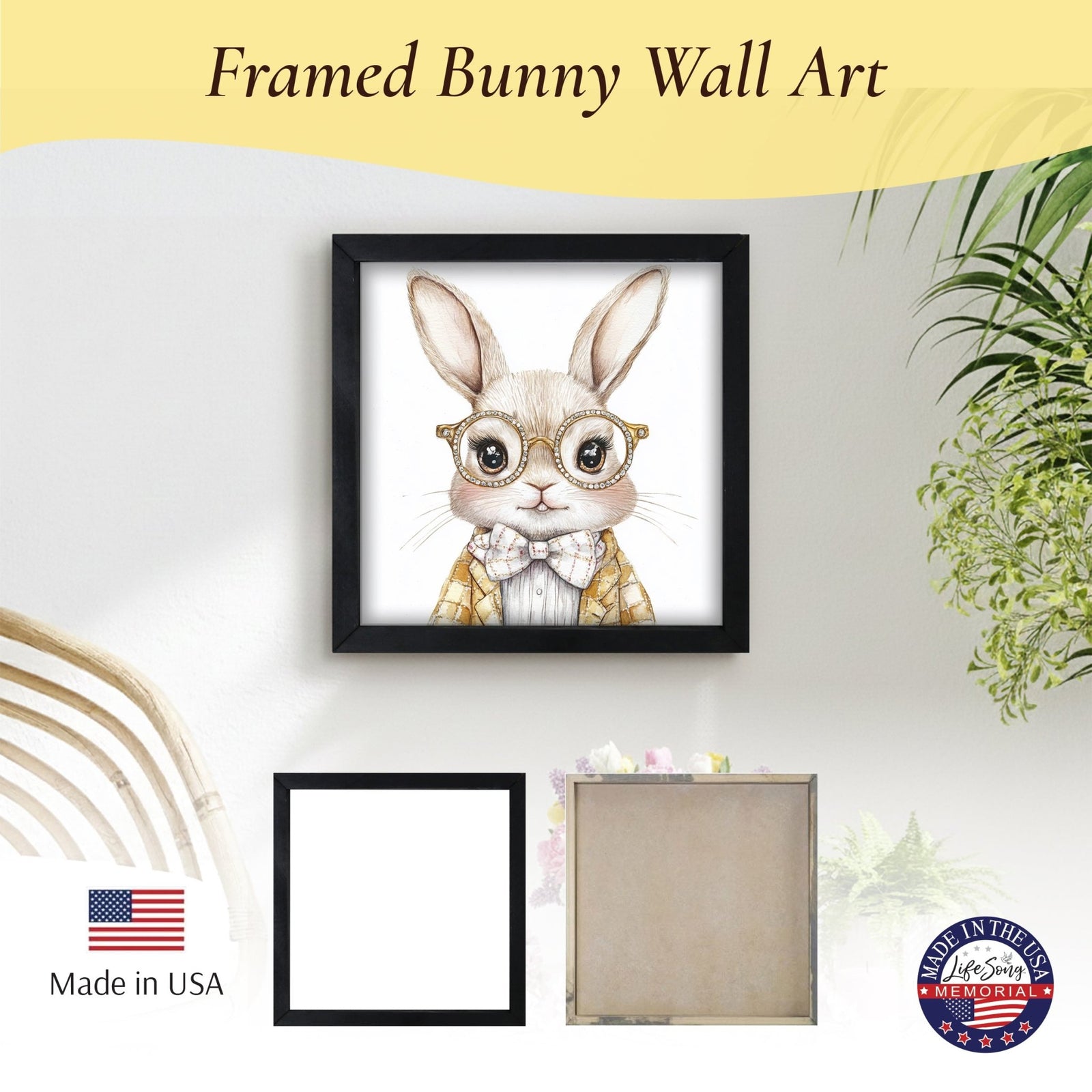 Easter Bunny Wall Art 20x20 — Handcrafted Framed Wood Sign | Spring Home Décor Gift for Her - LifeSong Milestones