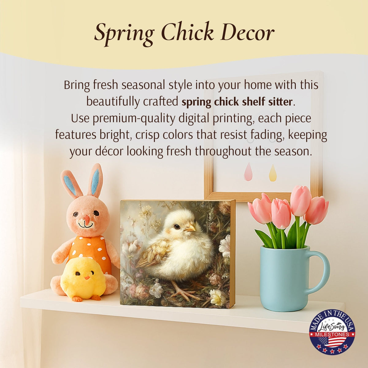 Easter Chick Shelf Sitter 5x5 — Square Birch Wood Spring Décor for Tiered Tray | 2 Designs - LifeSong Milestones