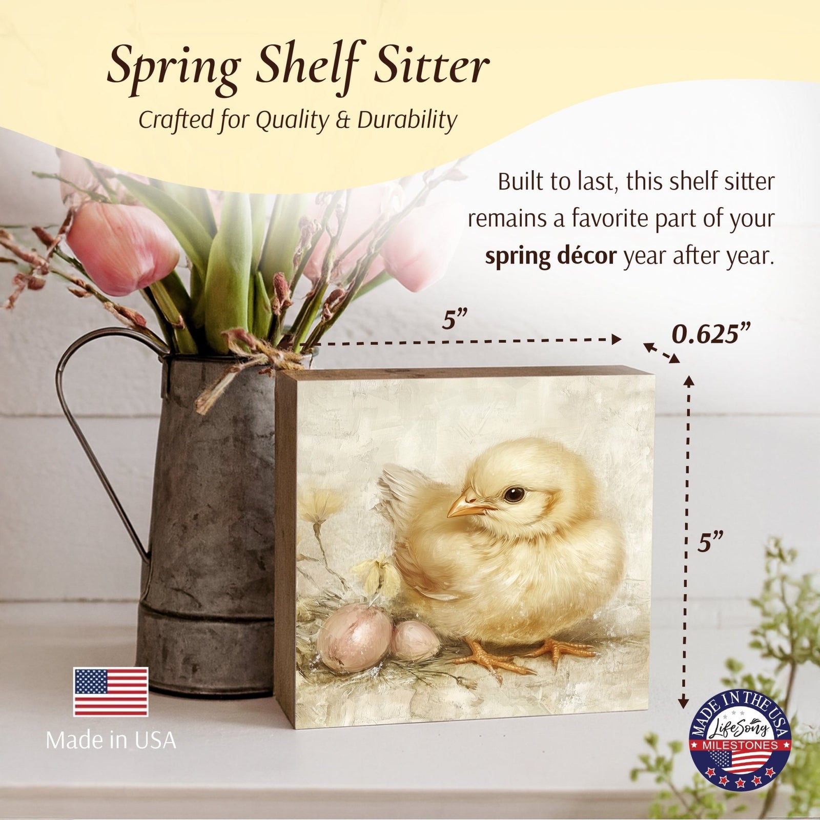 Easter Chick Shelf Sitter 5x5 — Square Birch Wood Spring Décor for Tiered Tray | 2 Designs - LifeSong Milestones