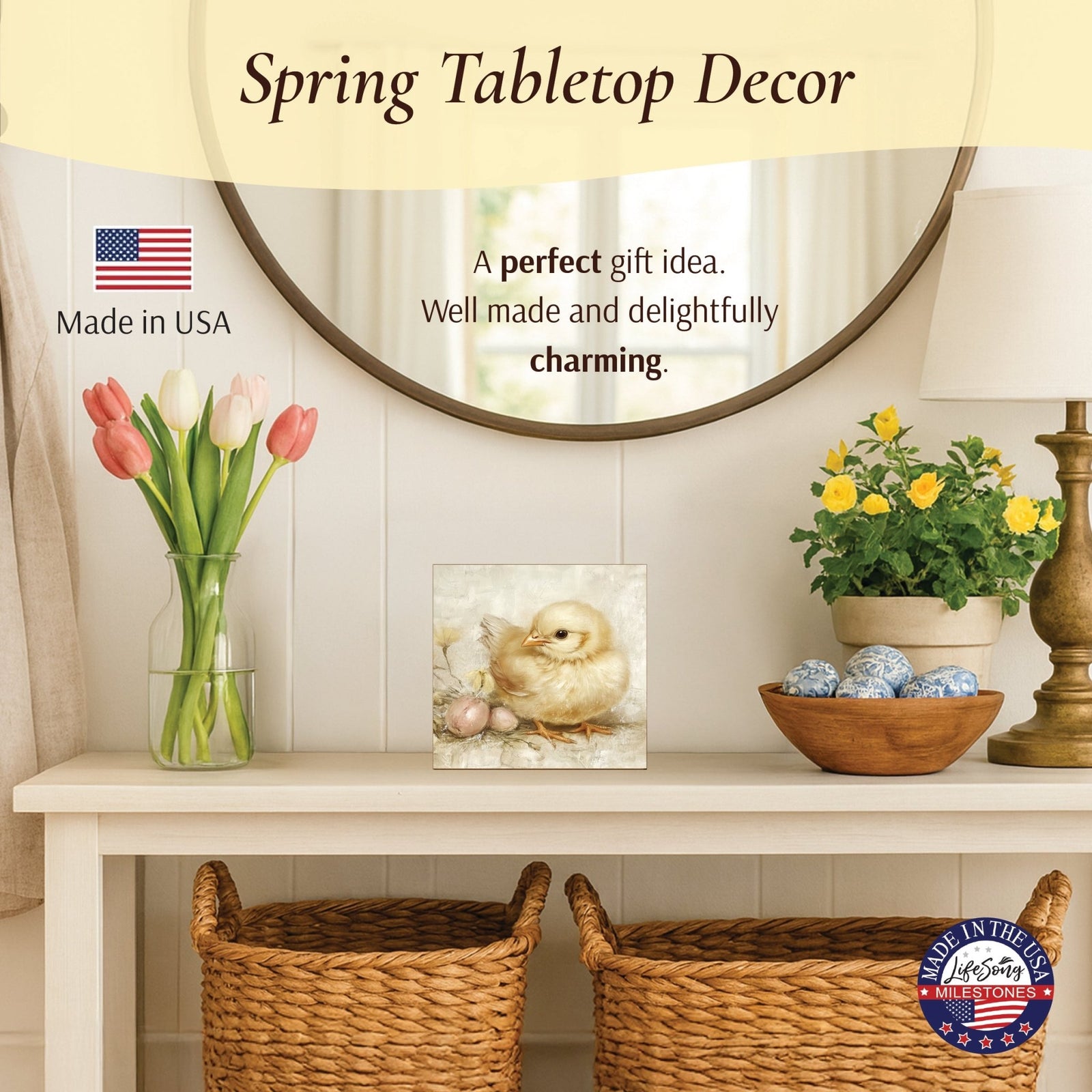 Easter Chick Shelf Sitter 5x5 — Square Birch Wood Spring Décor for Tiered Tray | 2 Designs - LifeSong Milestones