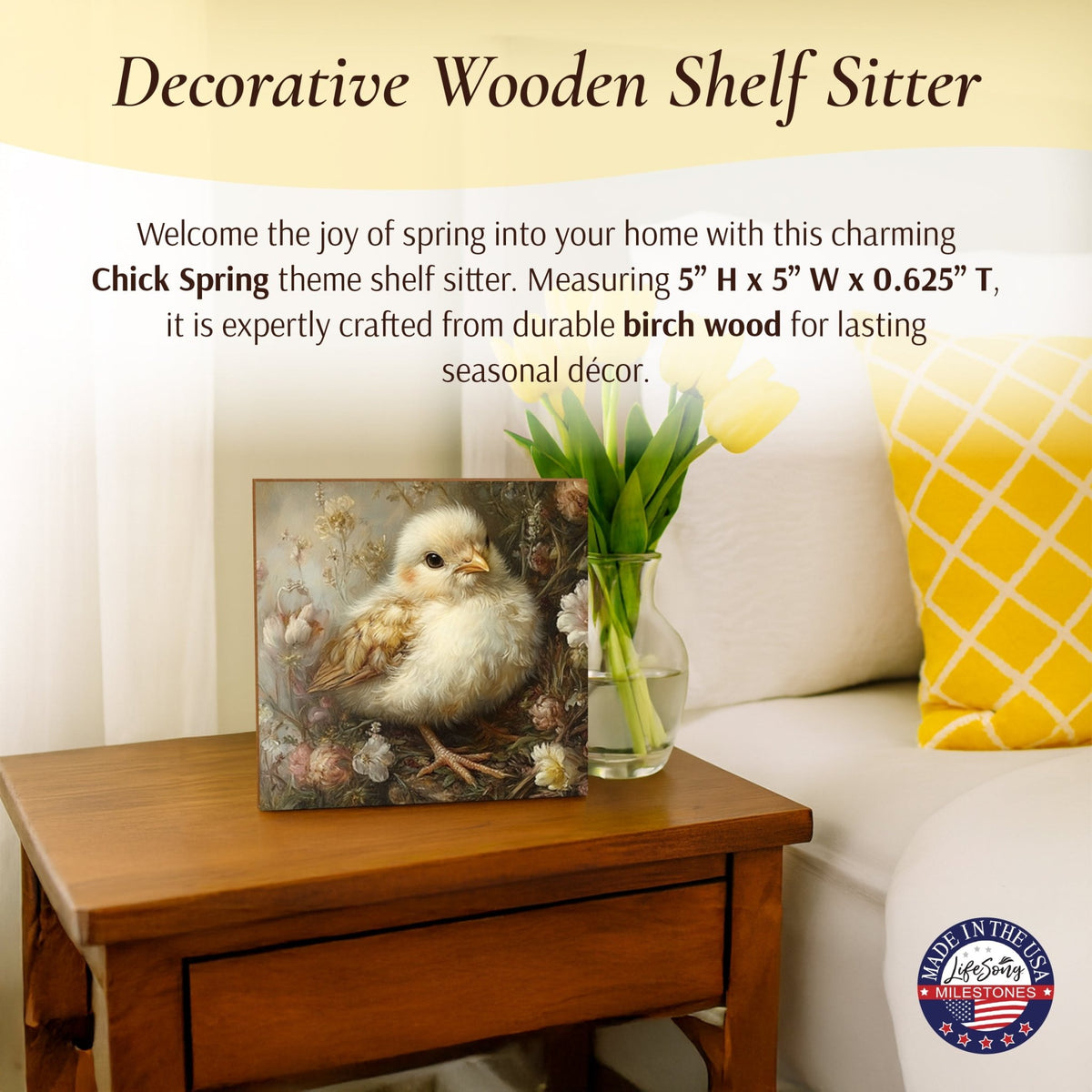 Easter Chick Shelf Sitter 5x5 — Square Birch Wood Spring Décor for Tiered Tray | 2 Designs - LifeSong Milestones
